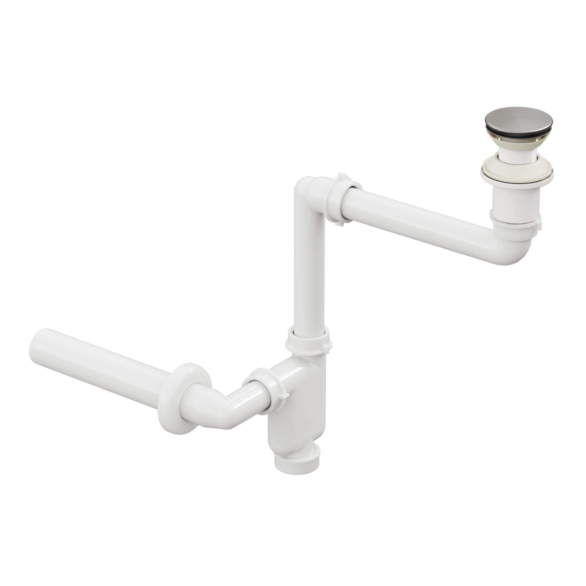 Aqua Bagno  Smart Pop-up  sifon , Taşma Deliksiz  Krom +Comfort Yer Kazandıran Lavabo Sifonu -2 Parça Set | 90.99.07.02.02