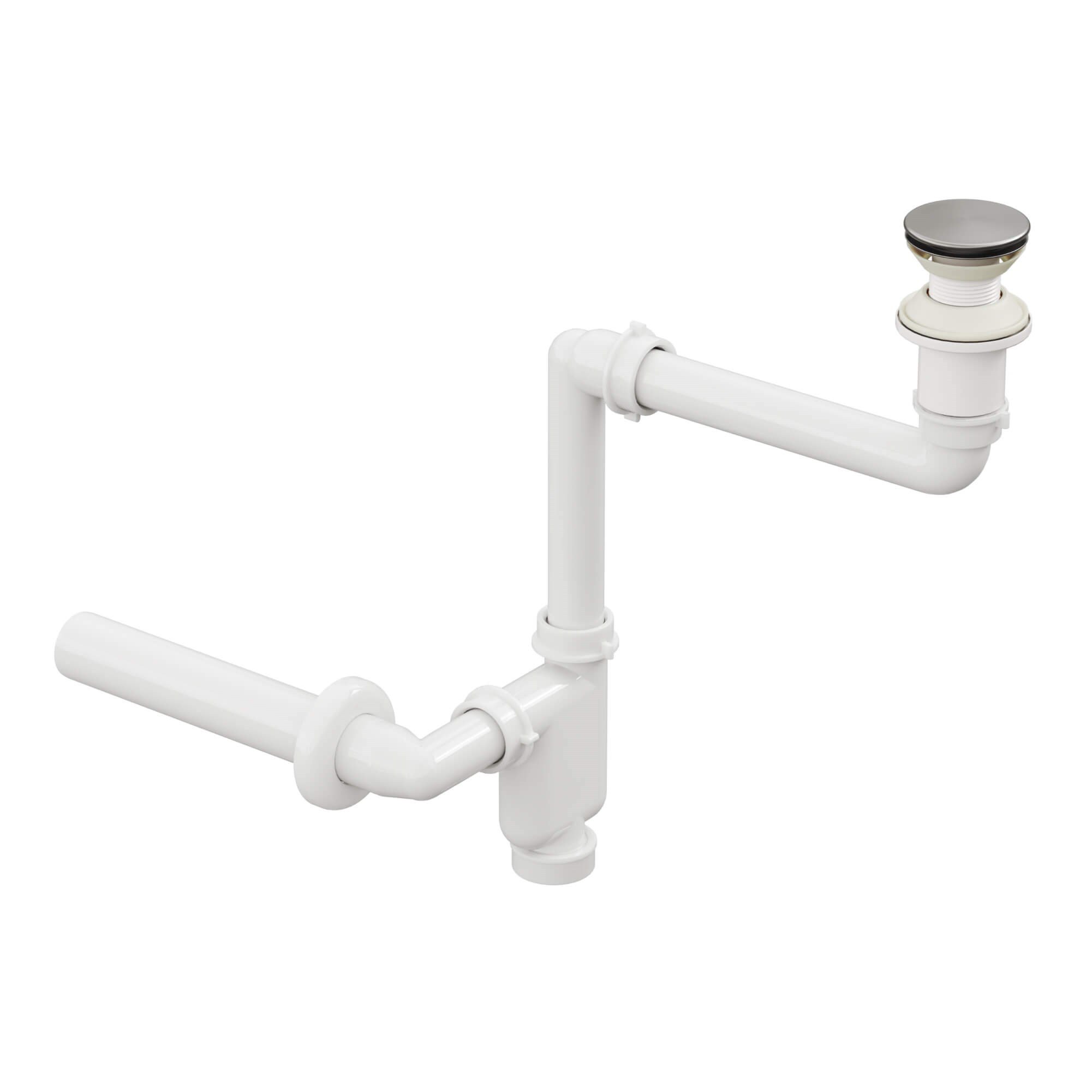 Aqua Bagno  Smart Pop-up  sifon , Taşma Deliksiz  Krom +Comfort Yer Kazandıran Lavabo Sifonu -2 Parça Set | 90.99.07.02.02