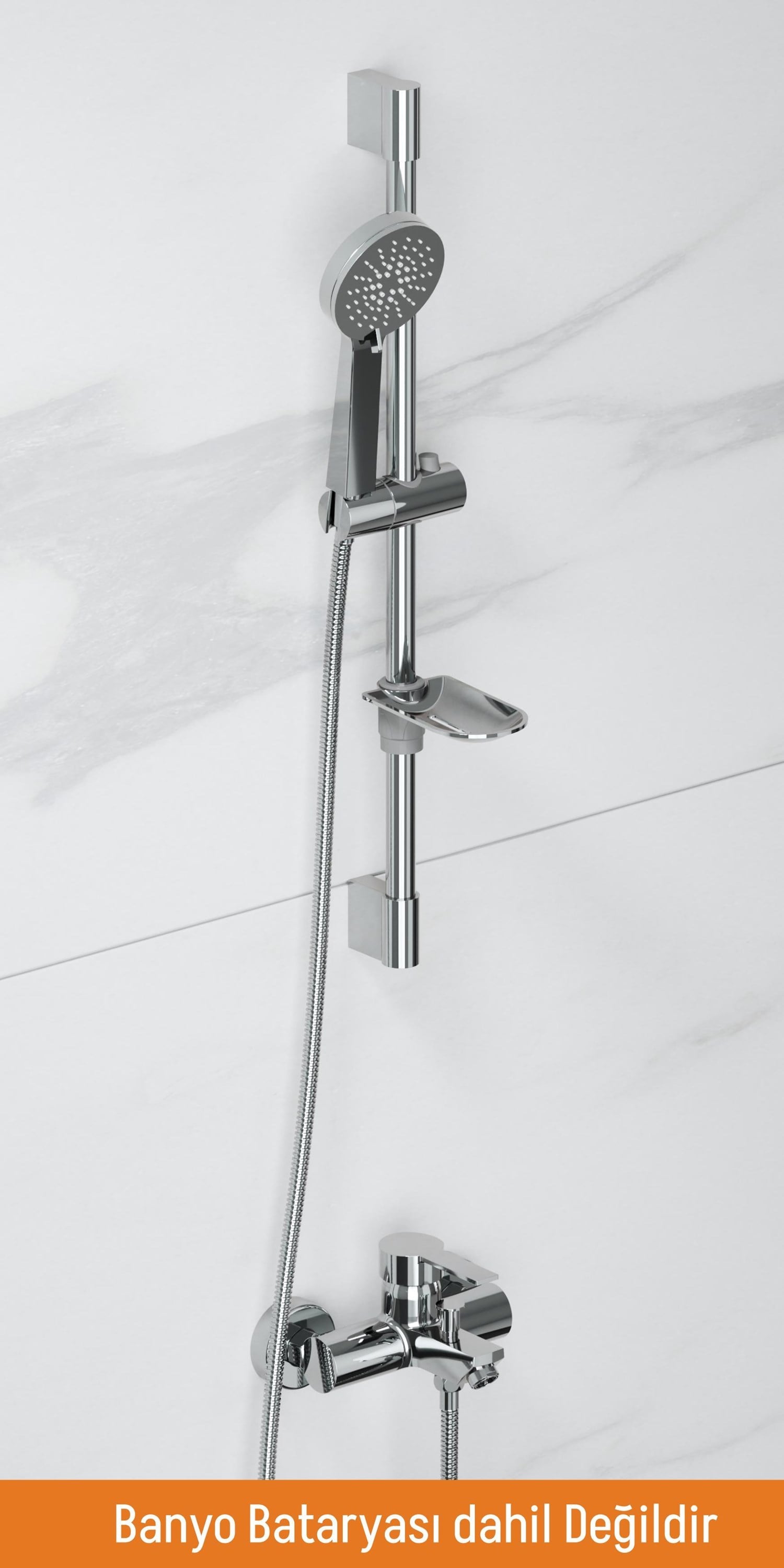 Aqua Bagno Smile 2.0 Sürgülü Duş Seti – 3 Fonksiyonlu, Krom, Sabunluk Dahil | 90.25.29.02