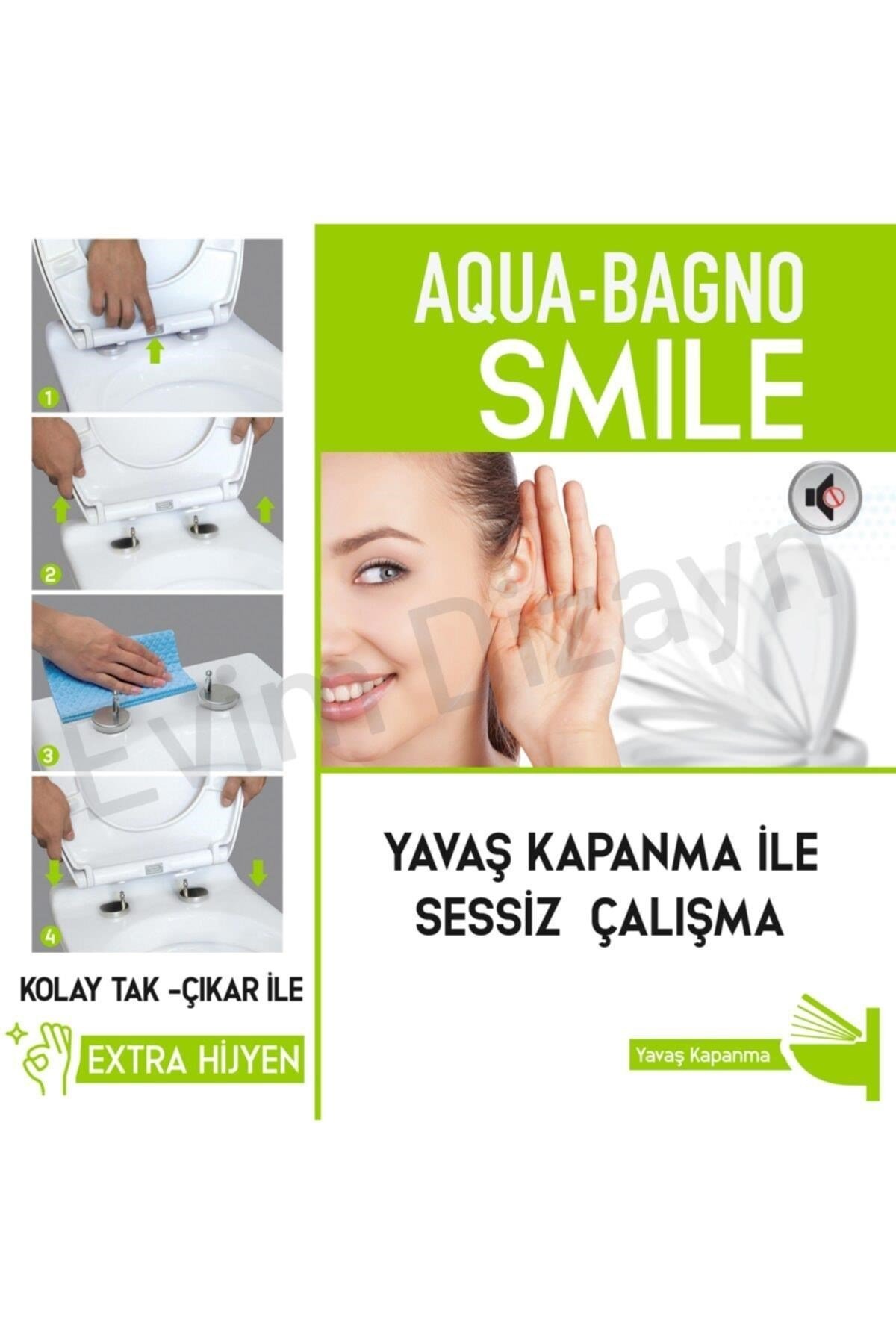 Aqua Bagno Smile Beyaz Yavaş Kapanan Klozet Kapağı Duroplast | 90.99.50.02