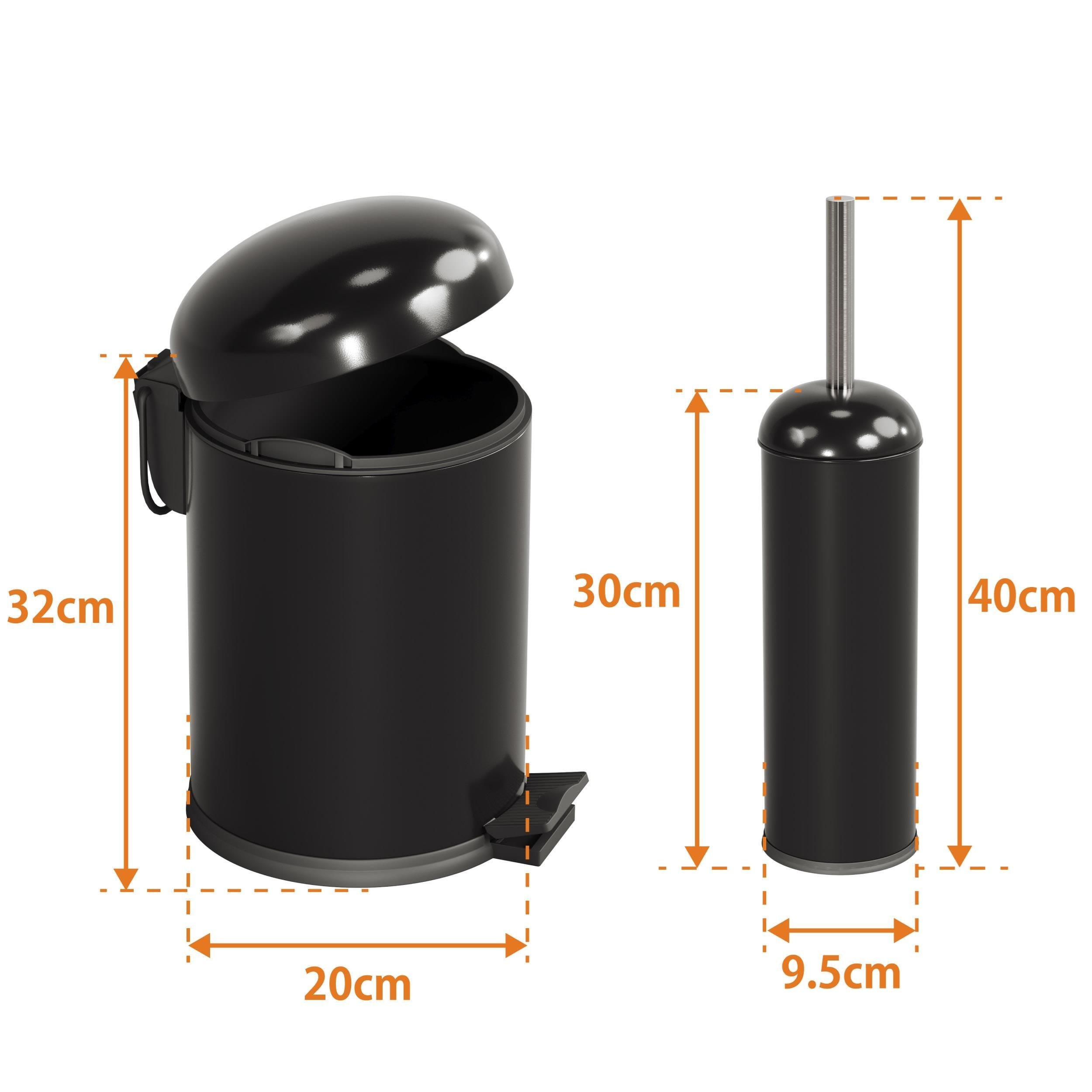 Aqua Bagno Smile  Klozet Fırçası + Çöp Kovası 5 lt -2 Parça Set, Mat Siyah | 35.20.89.01.03