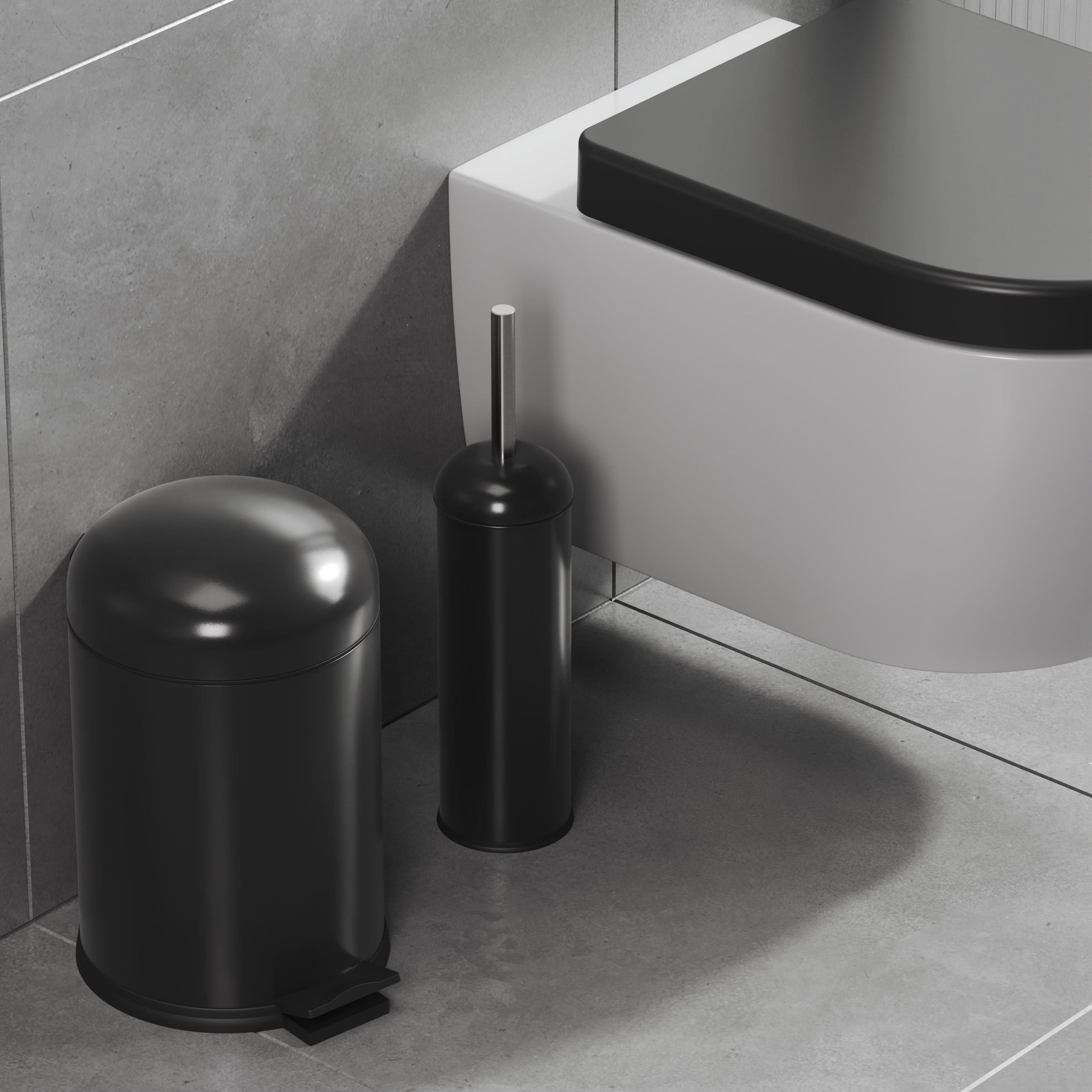 Aqua Bagno Smile  Klozet Fırçası + Çöp Kovası 5 lt -2 Parça Set, Mat Siyah | 35.20.89.01.03