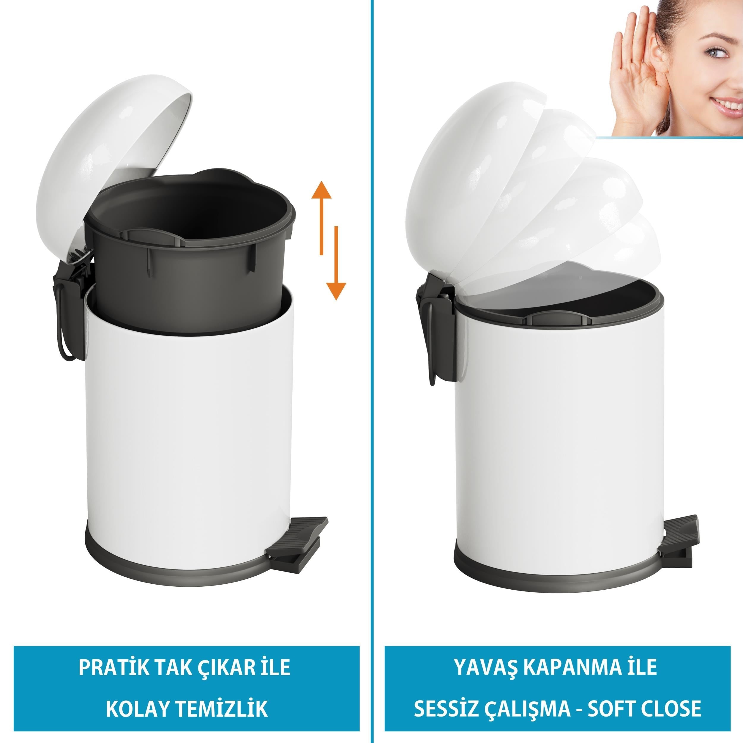 Aqua Bagno Smile  Klozet Fırçası + Çöp Kovası 5 lt -2 Parça Set, Beyaz | 35.20.89.01.04
