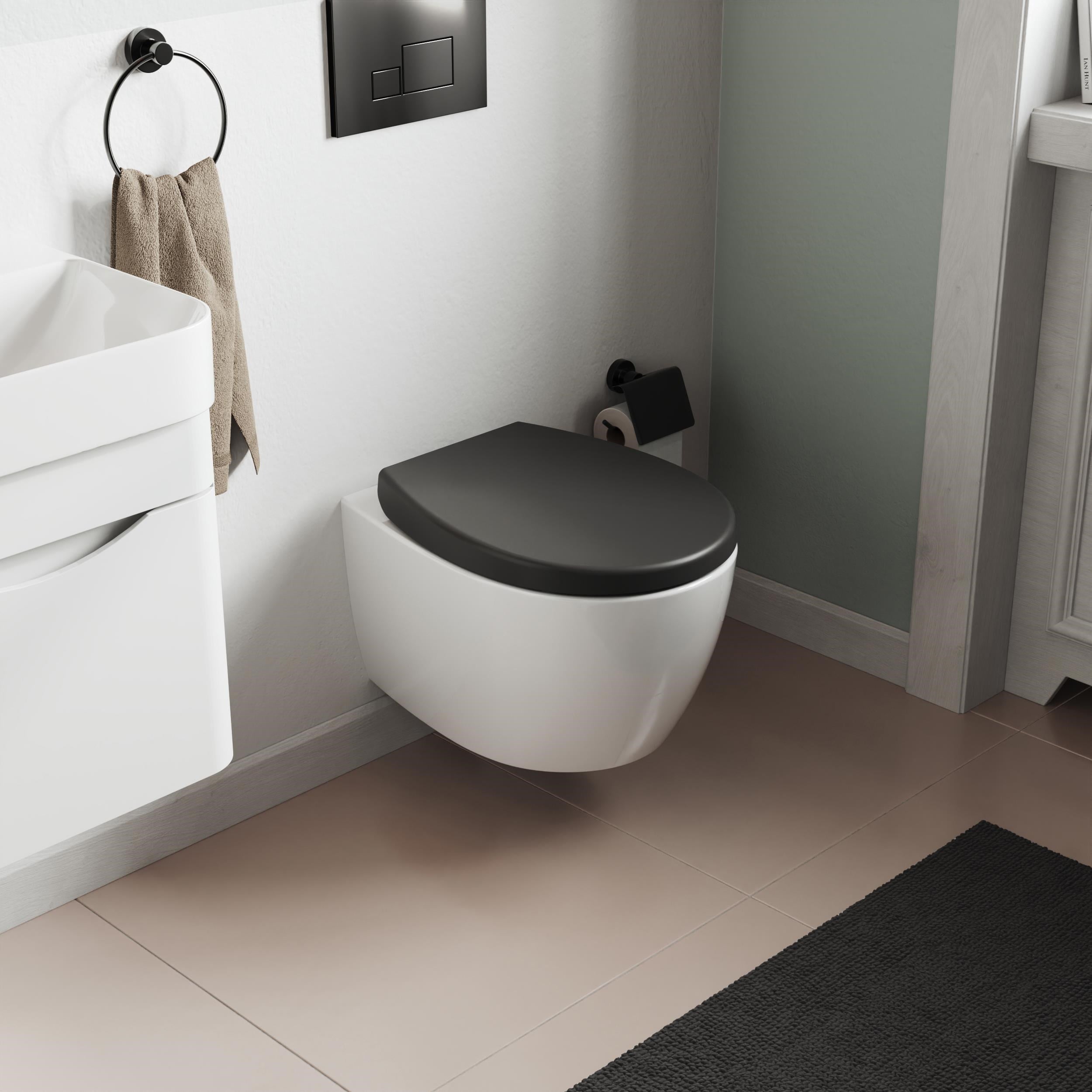 Aqua Bagno Smile Yavaş Kapanan Klozet Kapağı, Mat Siyah, Tak Çıkar, Duroplast | 90.99.50.32