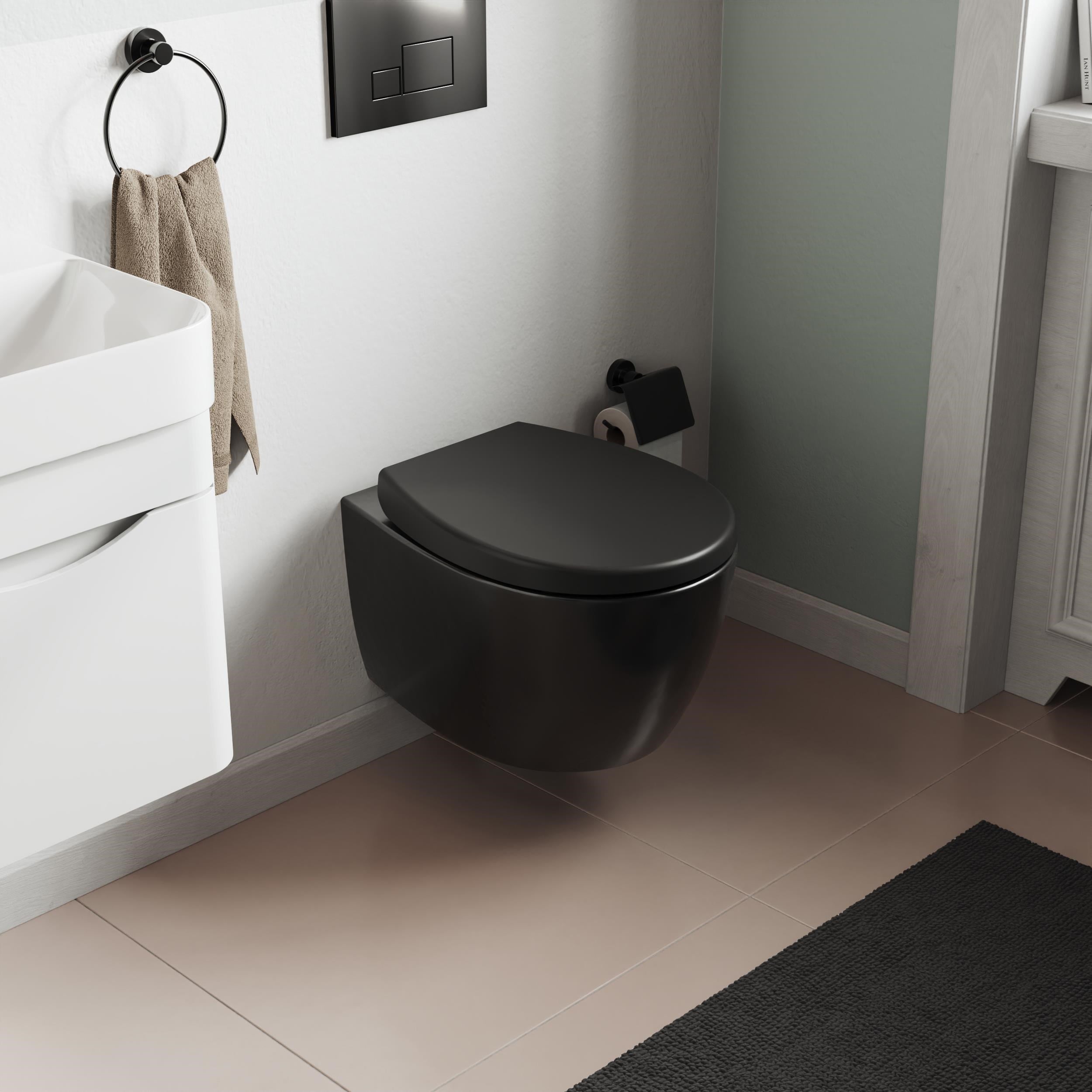 Aqua Bagno Smile Yavaş Kapanan Klozet Kapağı, Mat Siyah, Tak Çıkar, Duroplast | 90.99.50.32