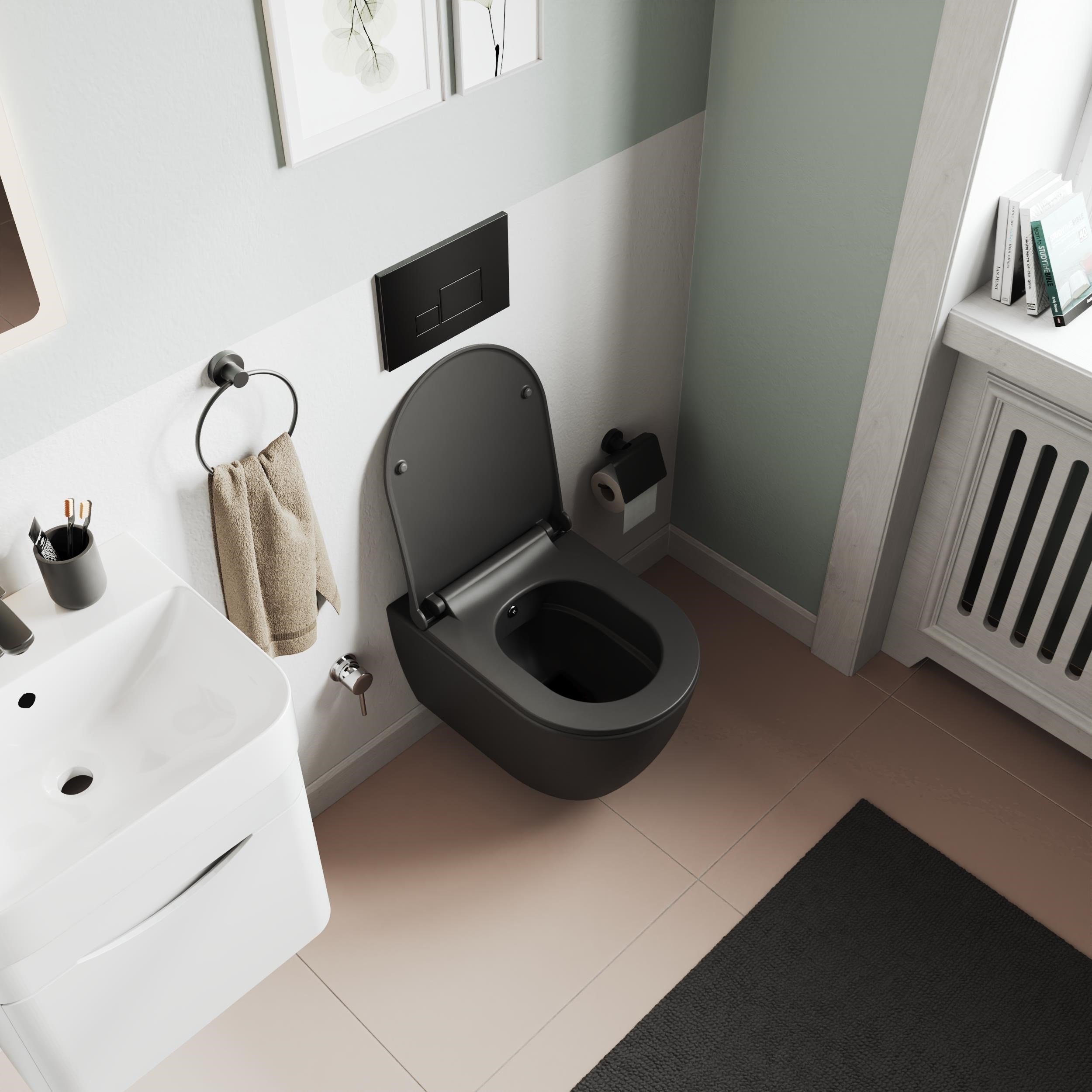 Aqua Bagno Thin Klozet Kapağı, Mat Siyah, Tak Çıkar - Yavaş Kapanan, Duroplast | 90.99.50.34