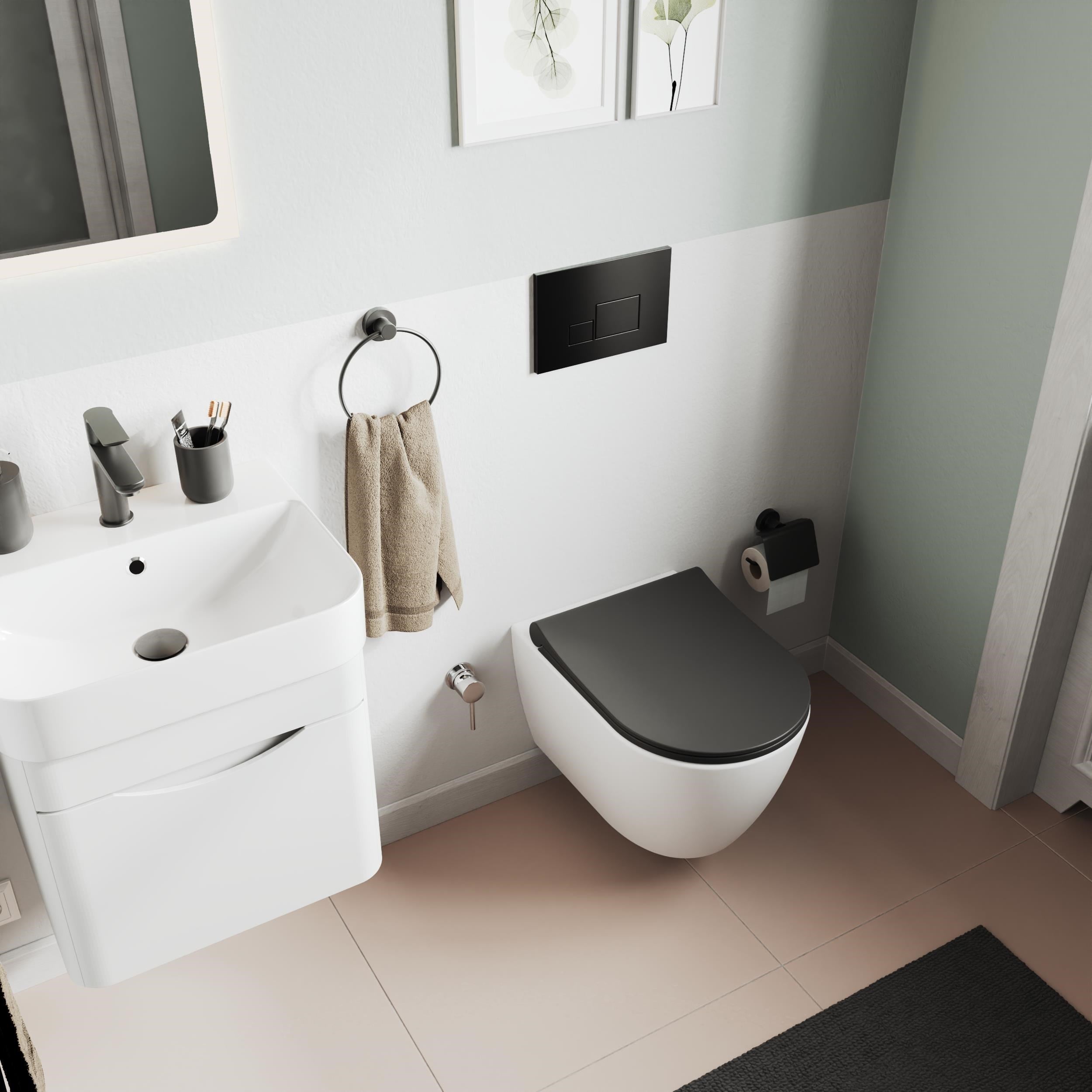 Aqua Bagno Thin Klozet Kapağı, Mat Siyah, Tak Çıkar - Yavaş Kapanan, Duroplast | 90.99.50.34