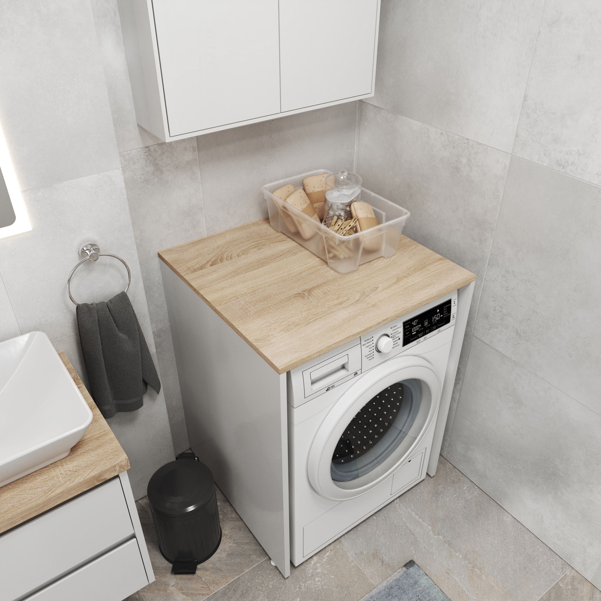 Aqua Bagno Urban Smartbox Çamaşır Makinesi Dolabı - Somono Meşe - Beyaz | 50.03.01.02.01