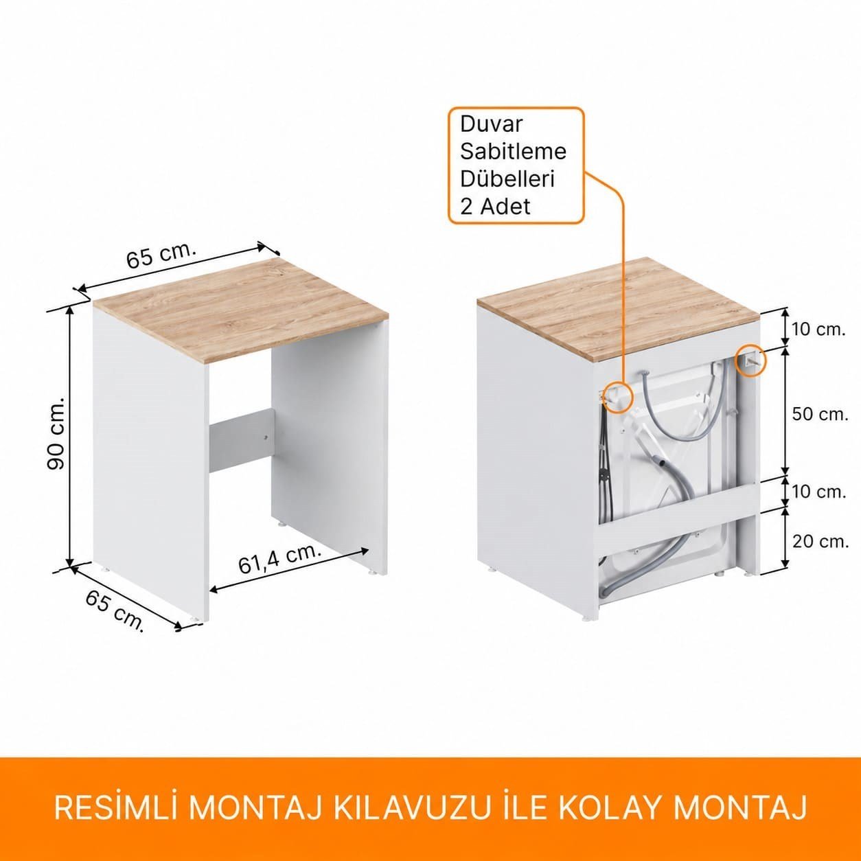 Aqua Bagno Urban Smartbox Çamaşır Makinesi Dolabı - Somono Meşe - Beyaz | 50.03.01.02.01