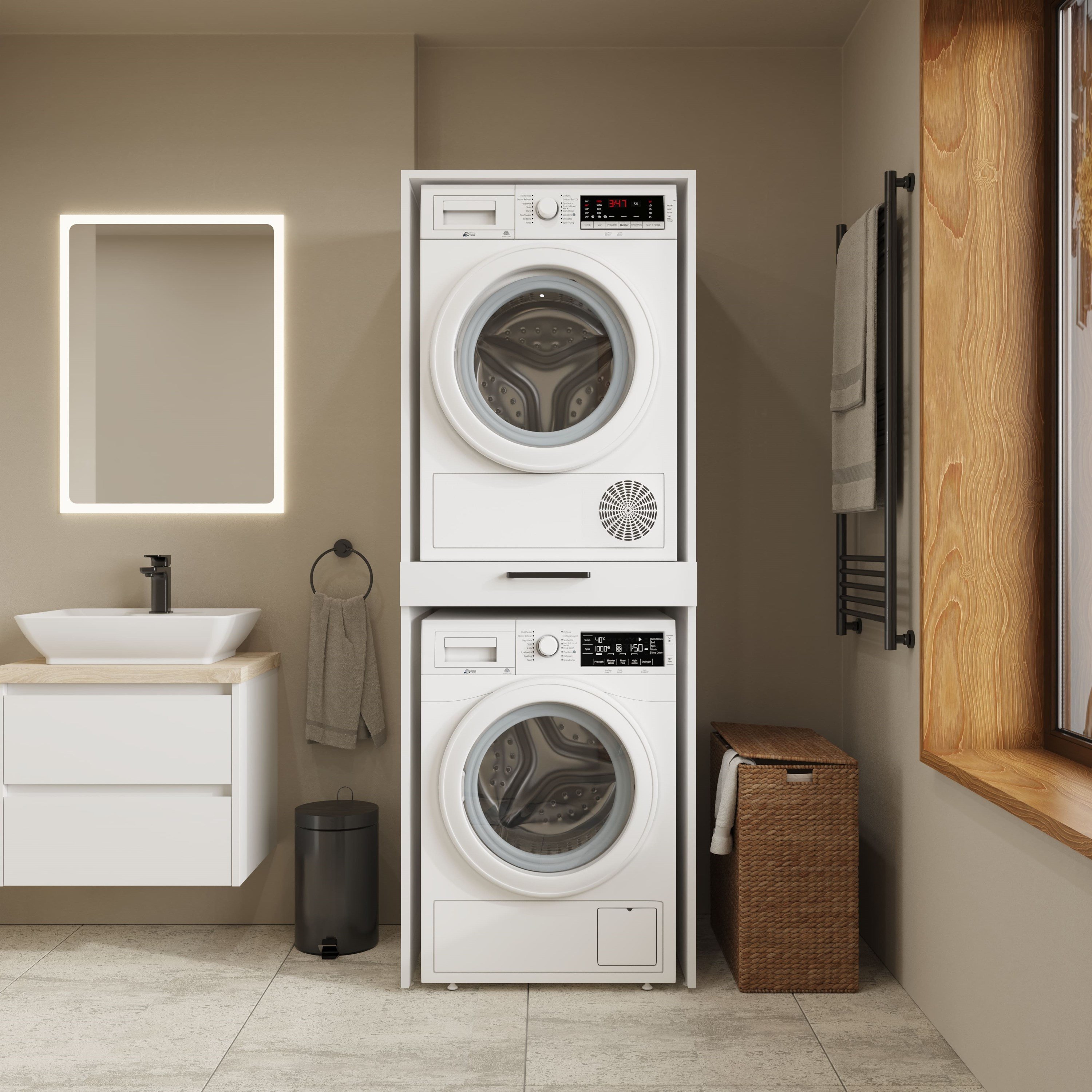 Aqua Bagno Urban Smartbox Çamaşır ve Kurutma Makinesi Dolabı -Çekmeceli-2 Parça-Beyaz | ABS.50.01.01.01