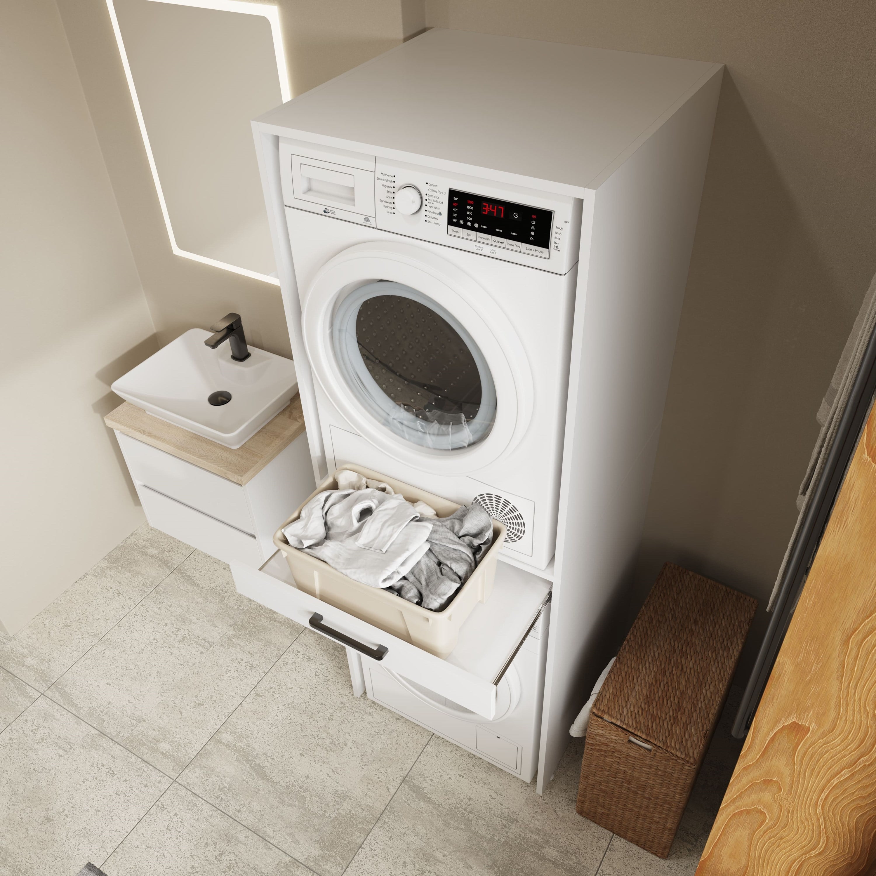 Aqua Bagno Urban Smartbox Çamaşır ve Kurutma Makinesi Dolabı -Çekmeceli-2 Parça-Beyaz | ABS.50.01.01.01