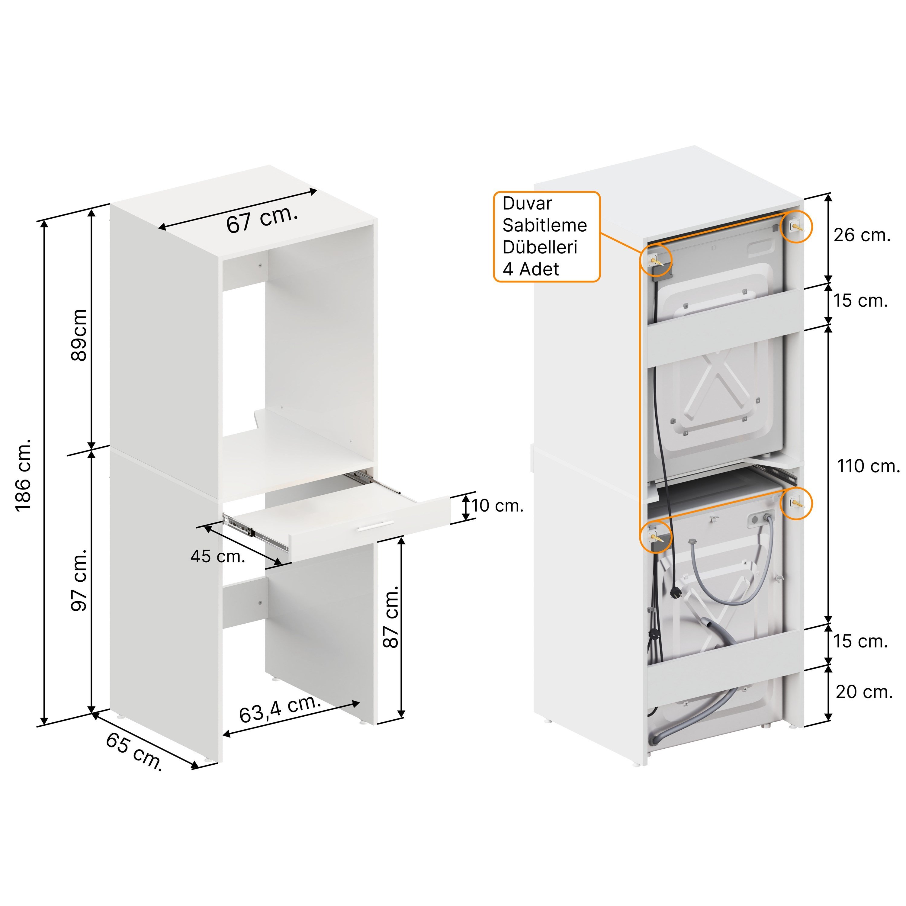Aqua Bagno Urban Smartbox Çamaşır ve Kurutma Makinesi Dolabı -Çekmeceli-2 Parça-Beyaz | ABS.50.01.01.01