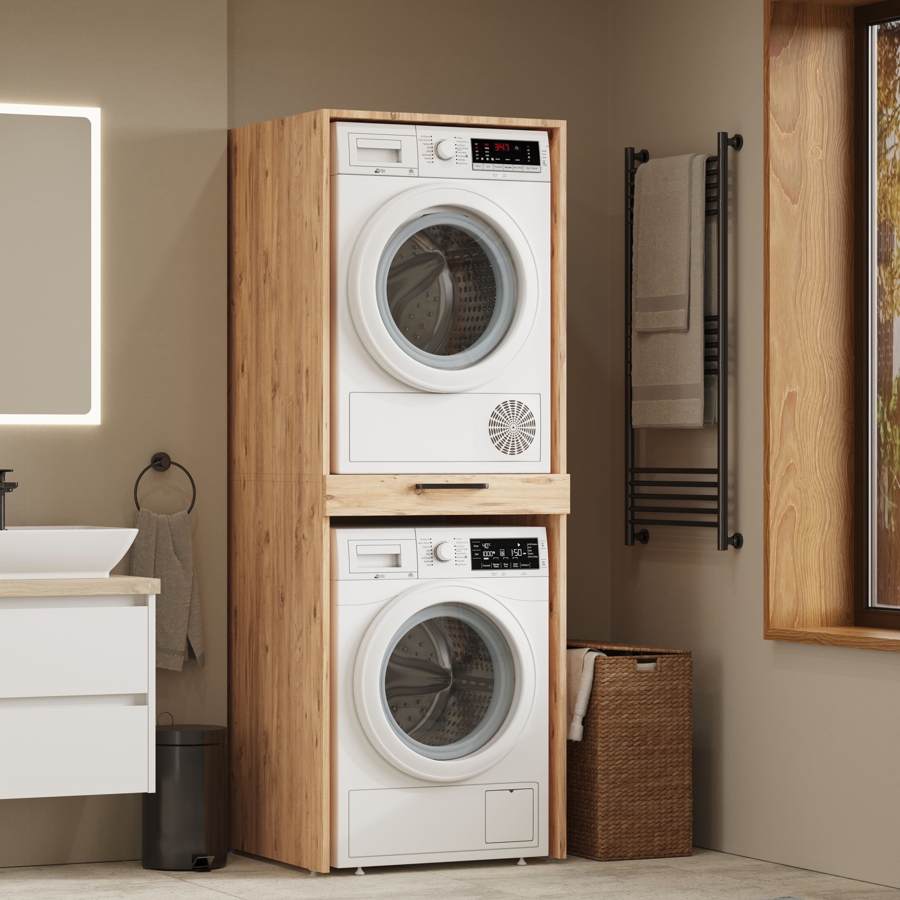 Aqua Bagno Urban Smartbox Çamaşır ve Kurutma Makinesi Dolabı - Çekmeceli, Atlantik  Çam -2 Parça Set | ABS.50.01.04.01