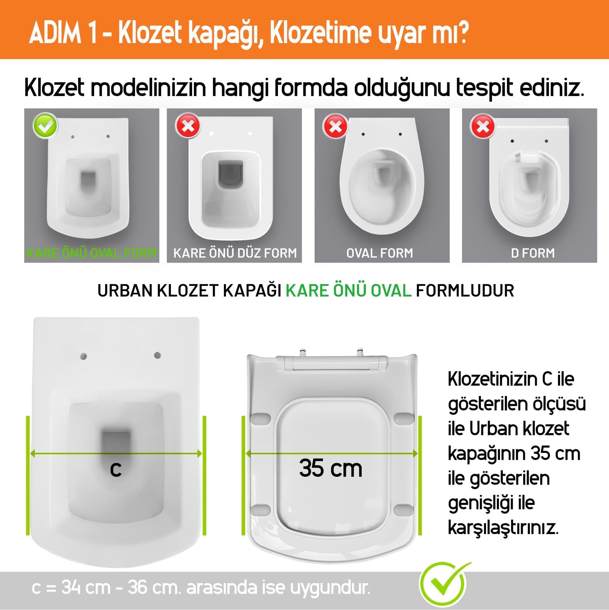 Aqua Bagno Urban Yavaş Kapanan Klozet Kapağı - Kare Önü Oval, Beyaz | 90.99.50.24