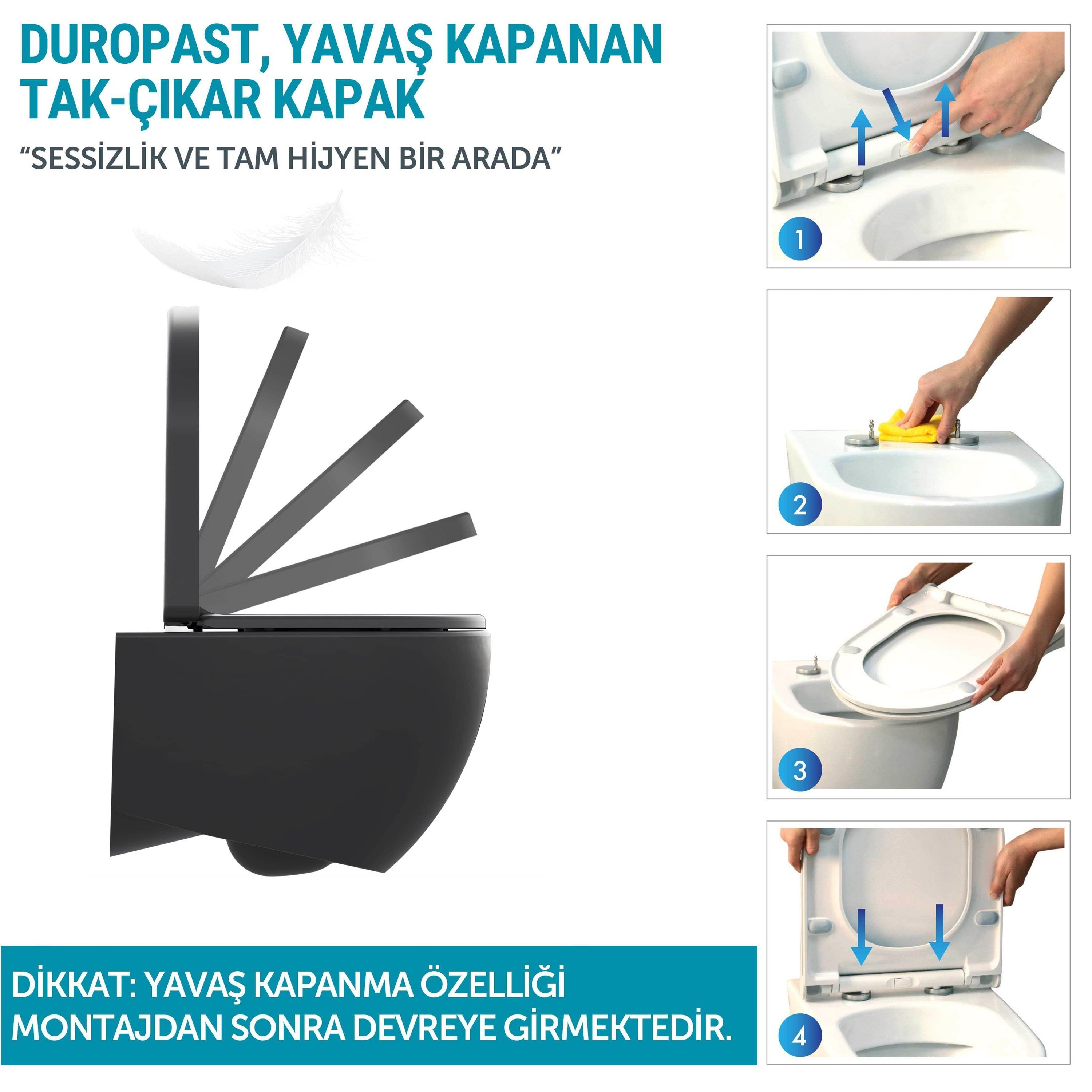 Aqua Bagno Voca Asma Klozet 54 cm, Mat Siyah - Set 2 Parça - DP Kapak Dahil | S.10.21.01.01.02.01