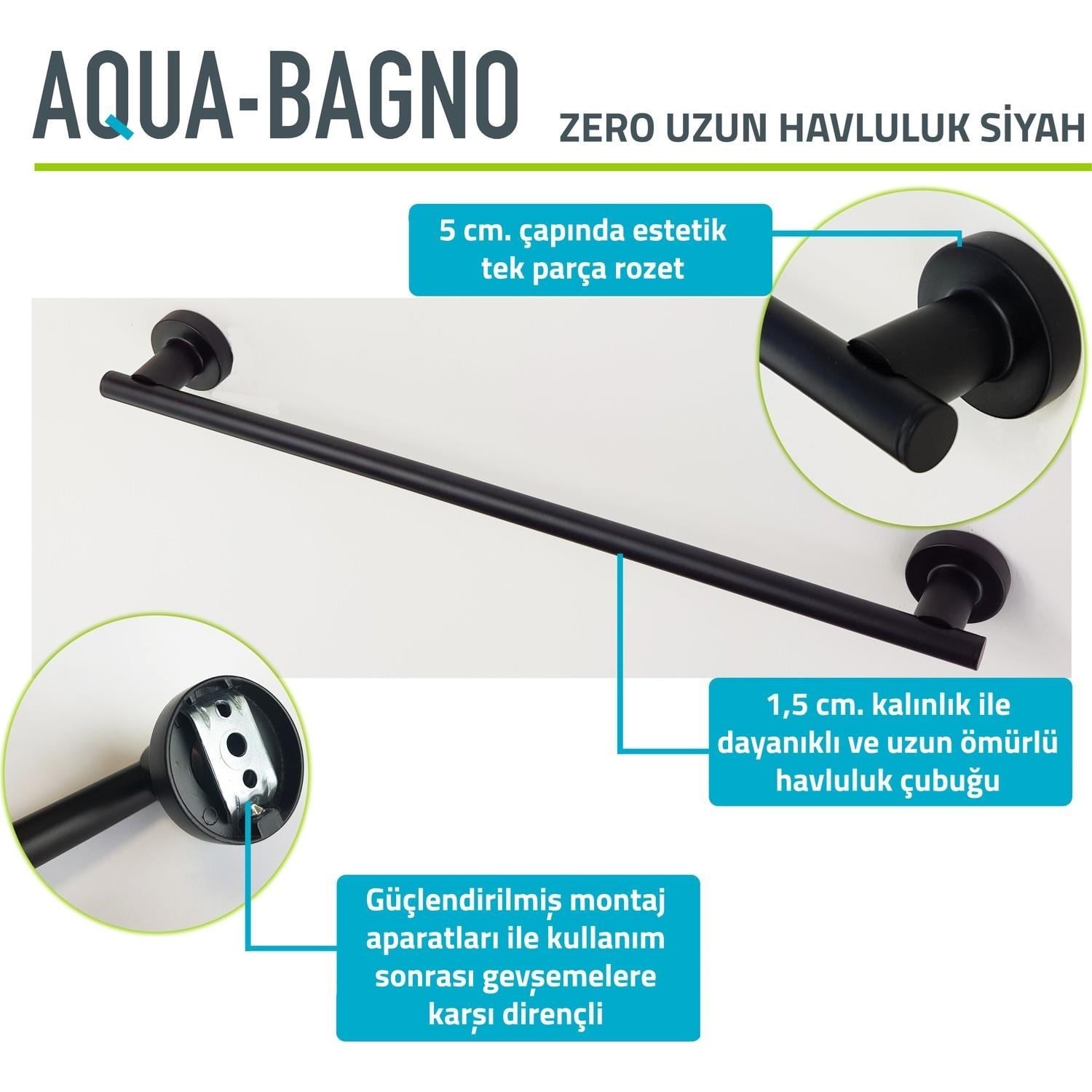 Aqua Bagno Zero Uzun Havluluk 50 cm Mat Siyah | 35.21.51.01.03