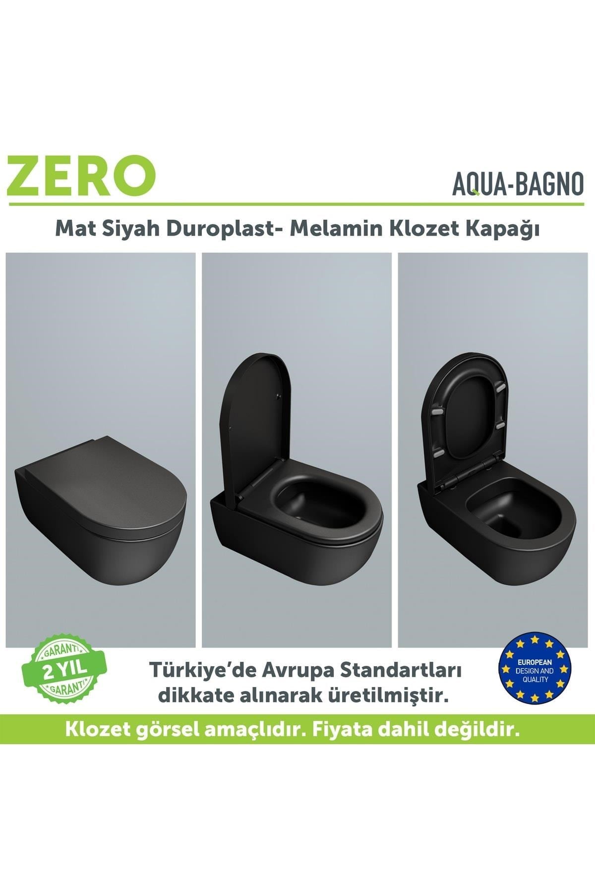 Aqua Bagno Zero Yavaş Kapanan Klozet Kapağı, Mat Siyah, Duroplast | 90.99.50.42