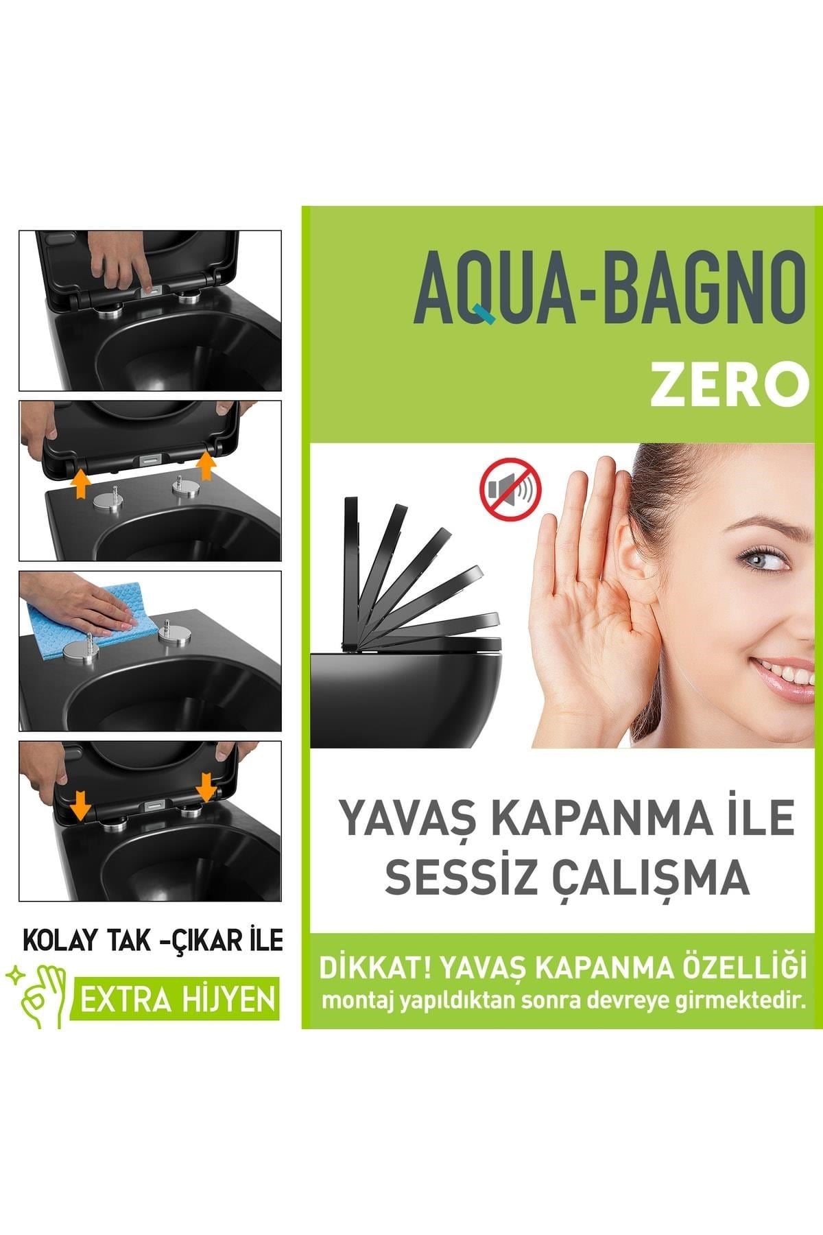 Aqua Bagno Zero Yavaş Kapanan Klozet Kapağı, Mat Siyah, Duroplast | 90.99.50.42