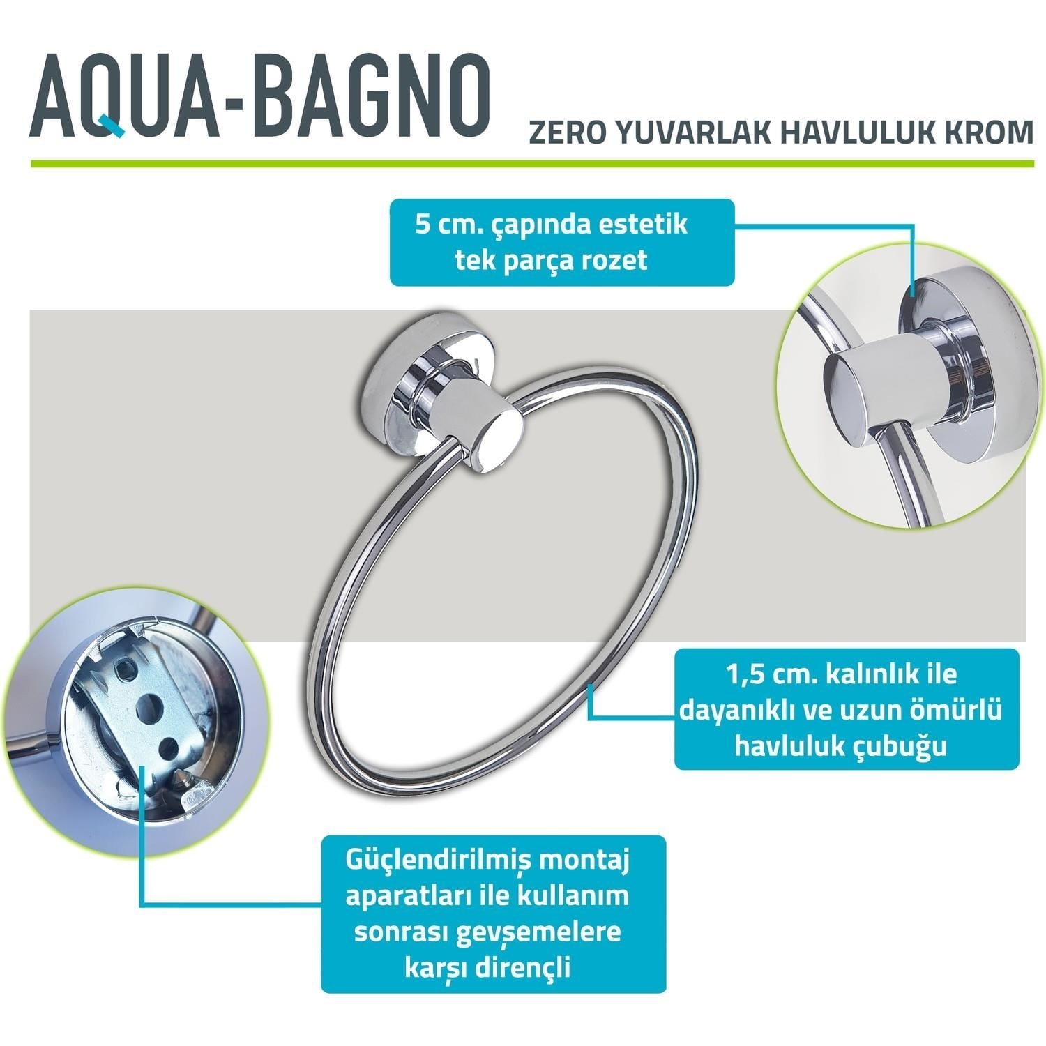 Aqua Bagno Zero Yuvarlak Havluluk - Parlak Krom | 35.21.51.03.01