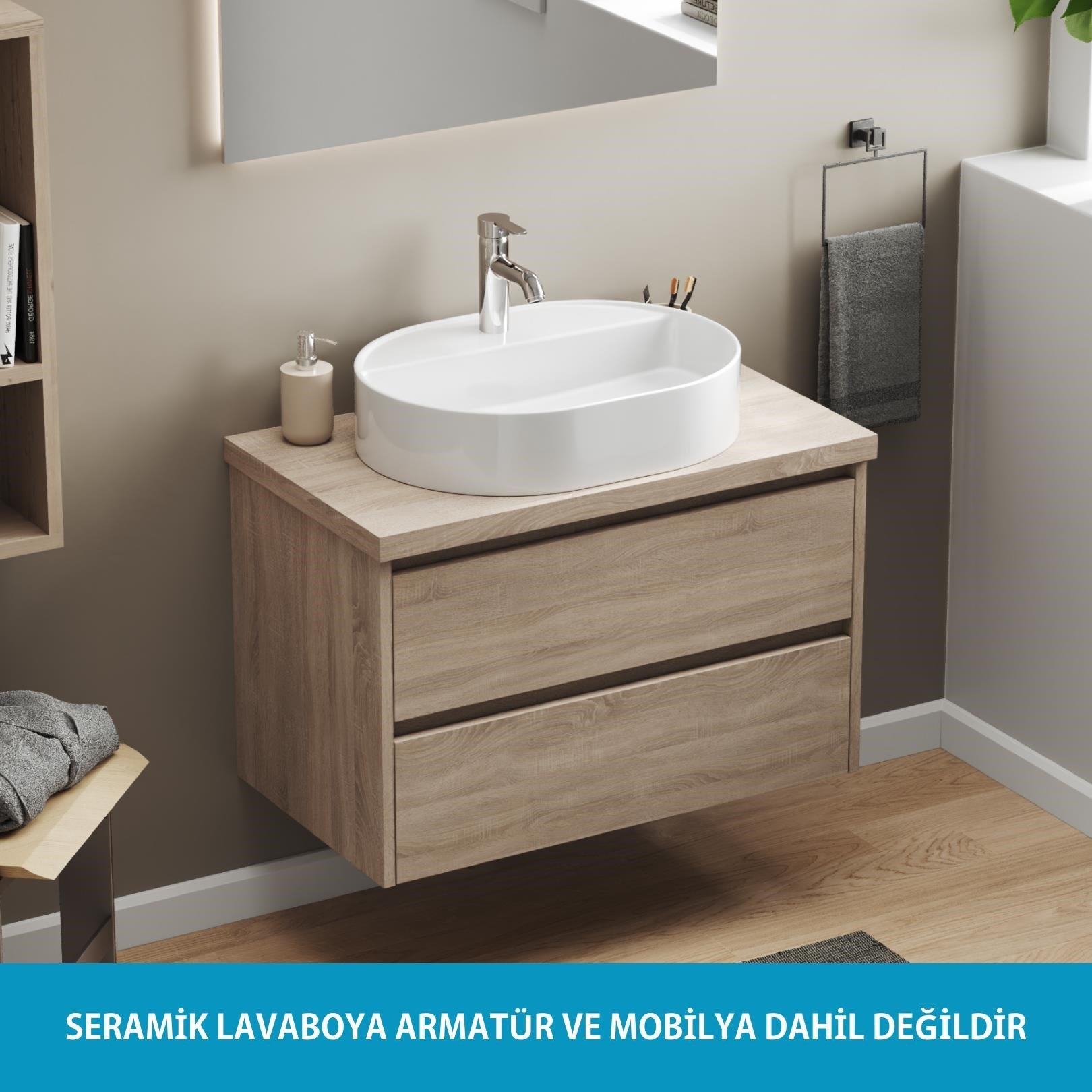 Bianzo Tezgah Üstü Lavabo, Batarya Delikli,  55x42 cm Beyaz | 10.16.30.10.01