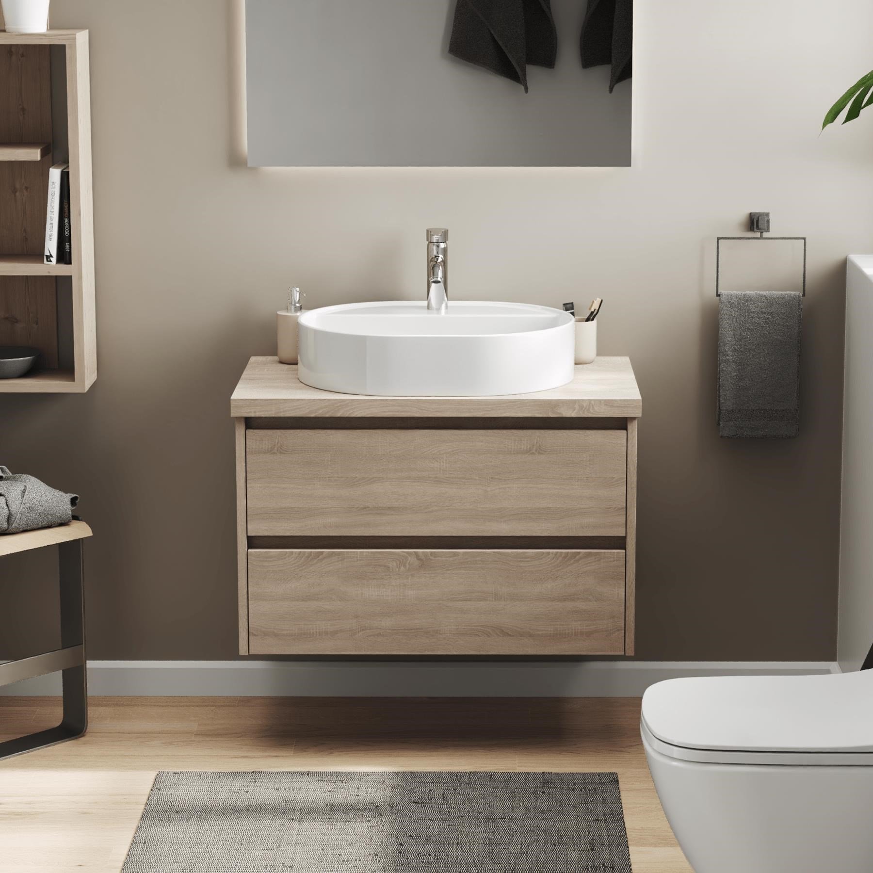 Bianzo Tezgah Üstü Lavabo, Batarya Delikli,  55x42 cm Beyaz | 10.16.30.10.01