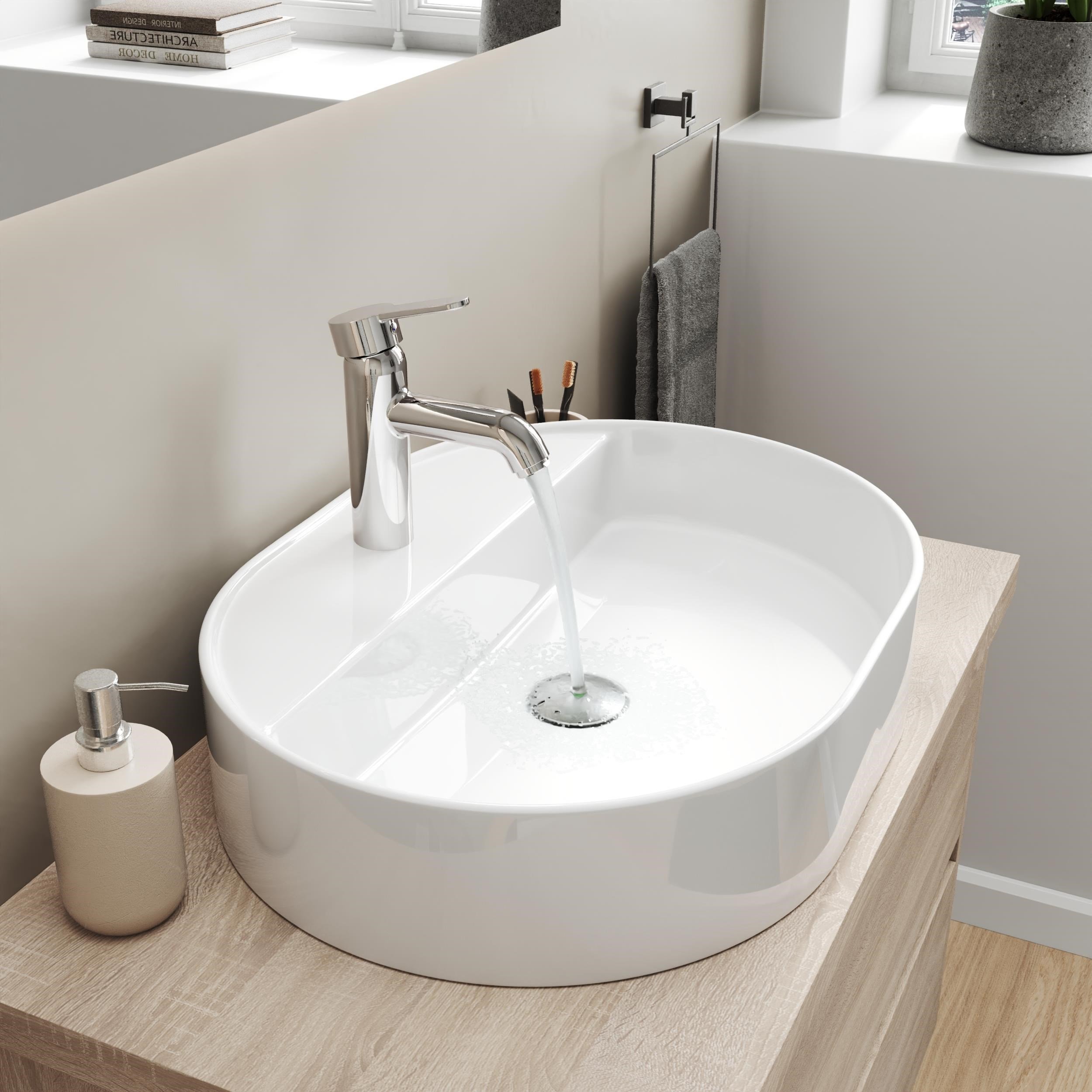 Bianzo Tezgah Üstü Lavabo, Batarya Delikli,  55x42 cm Beyaz | 10.16.30.10.01