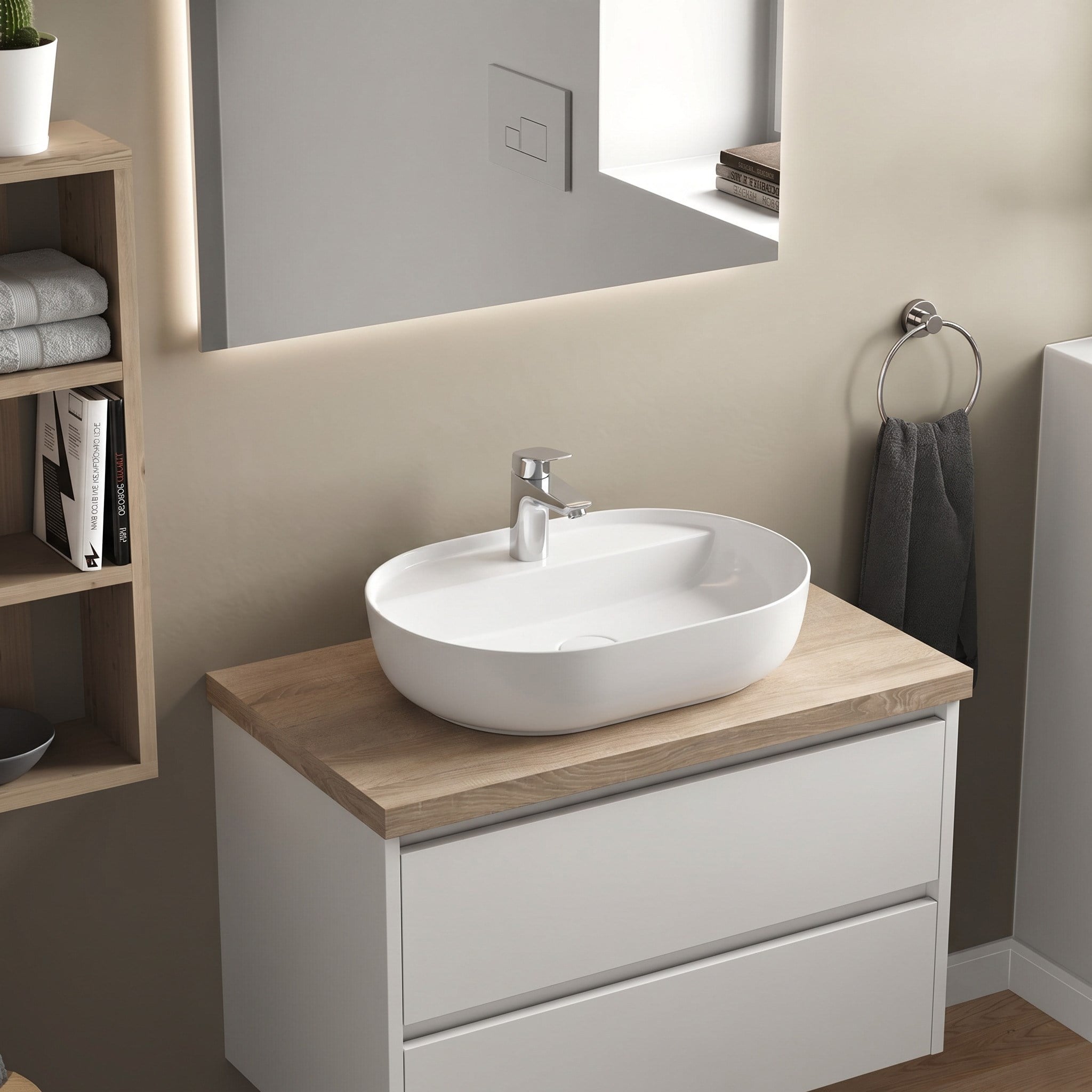 Dura Bagno Dream Çanak Lavabo 60x40 cm, Batarya Delikli, Tezgah Üstü, Beyaz | 5840