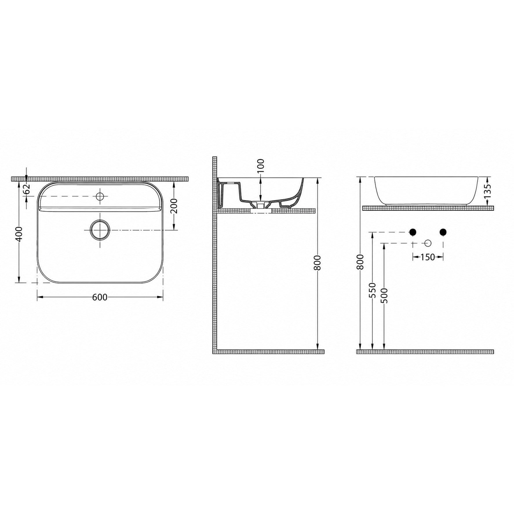 Dura Bagno Nexus Çanak Lavabo 60x40 cm. Batarya Delikli Tezgah Üstü Beyaz | 5850