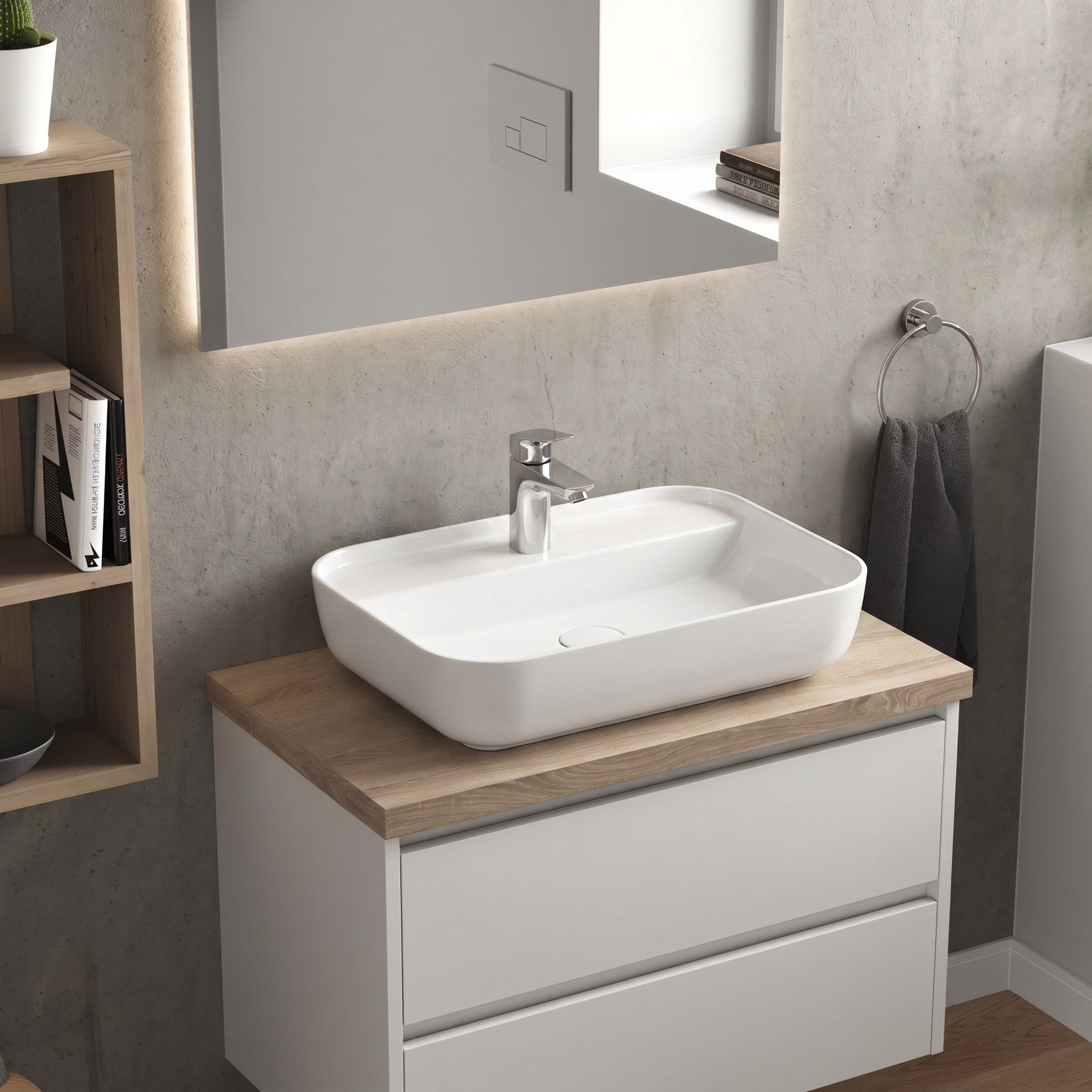 Dura Bagno Nexus Çanak Lavabo 60x40 cm. Batarya Delikli Tezgah Üstü Beyaz | 5850