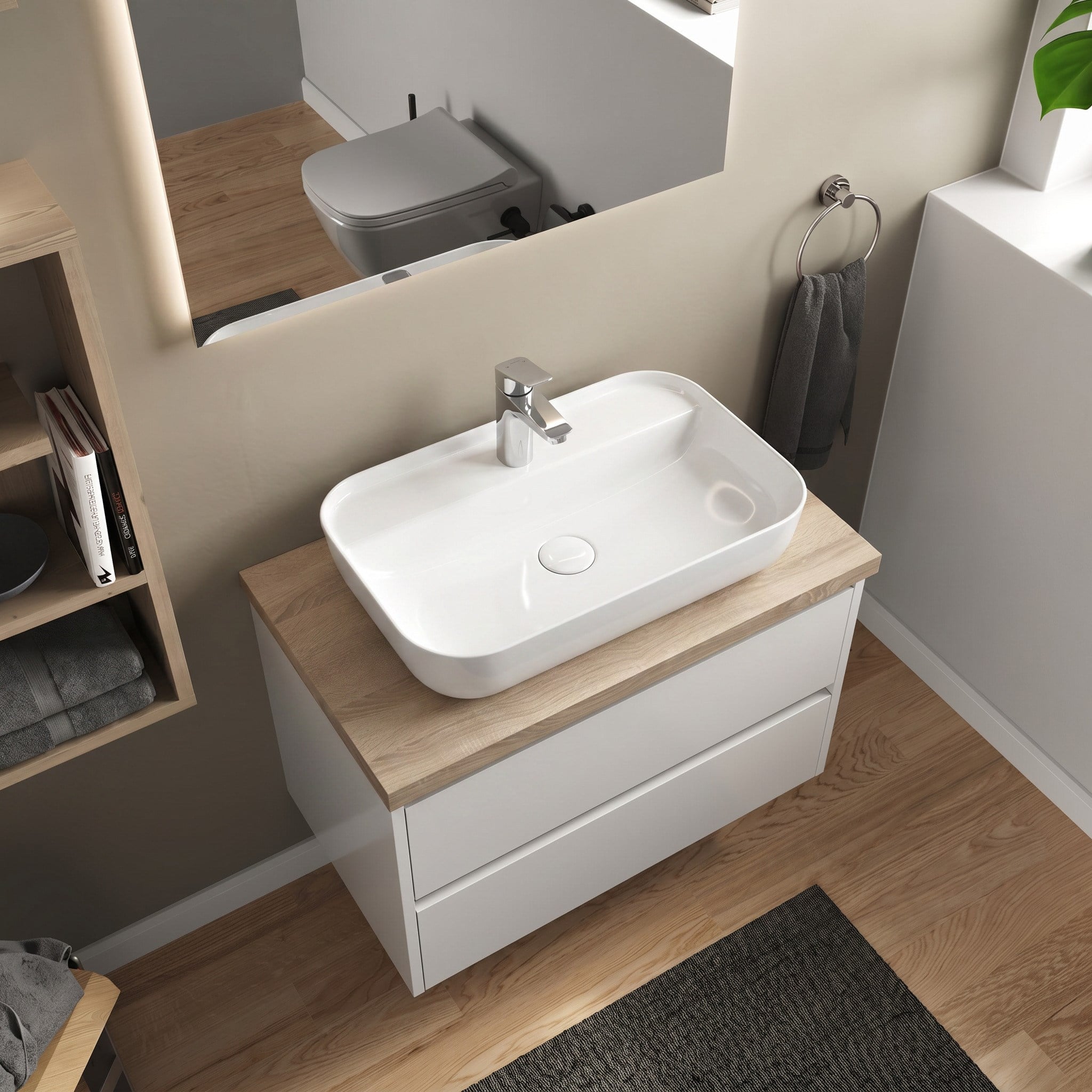 Dura Bagno Nexus Çanak Lavabo 60x40 cm. Batarya Delikli Tezgah Üstü Beyaz | 5850