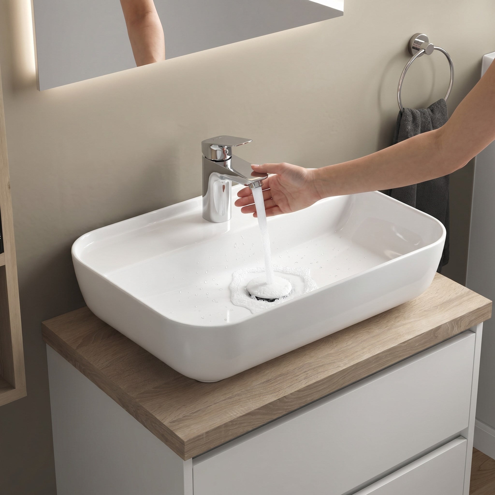 Dura Bagno Nexus Çanak Lavabo 60x40 cm. Batarya Delikli Tezgah Üstü Beyaz | 5850