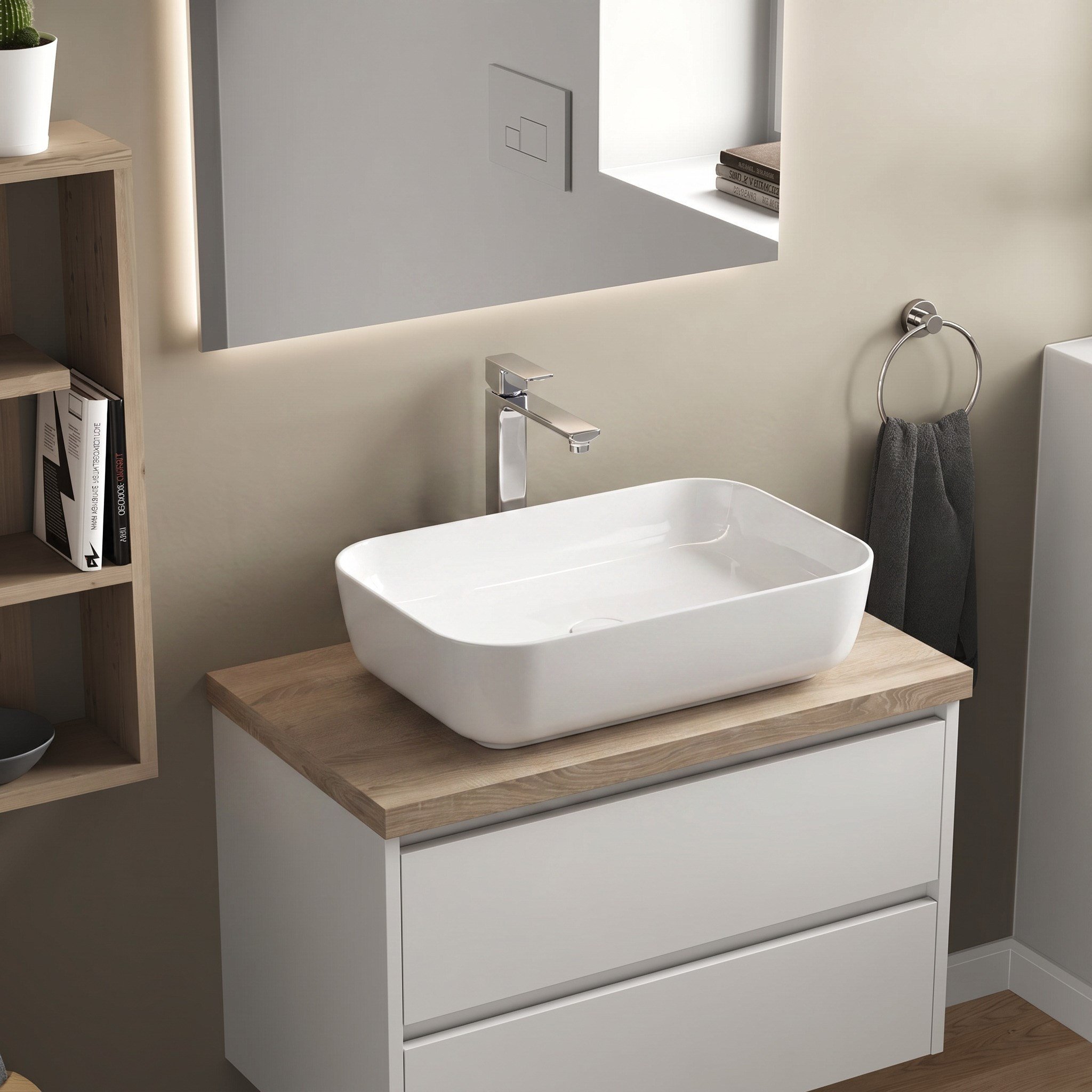 Dura Bagno Orfe Çanak Lavabo 60x40 cm. Batarya Deliksiz Tezgah Üstü Beyaz | 5851