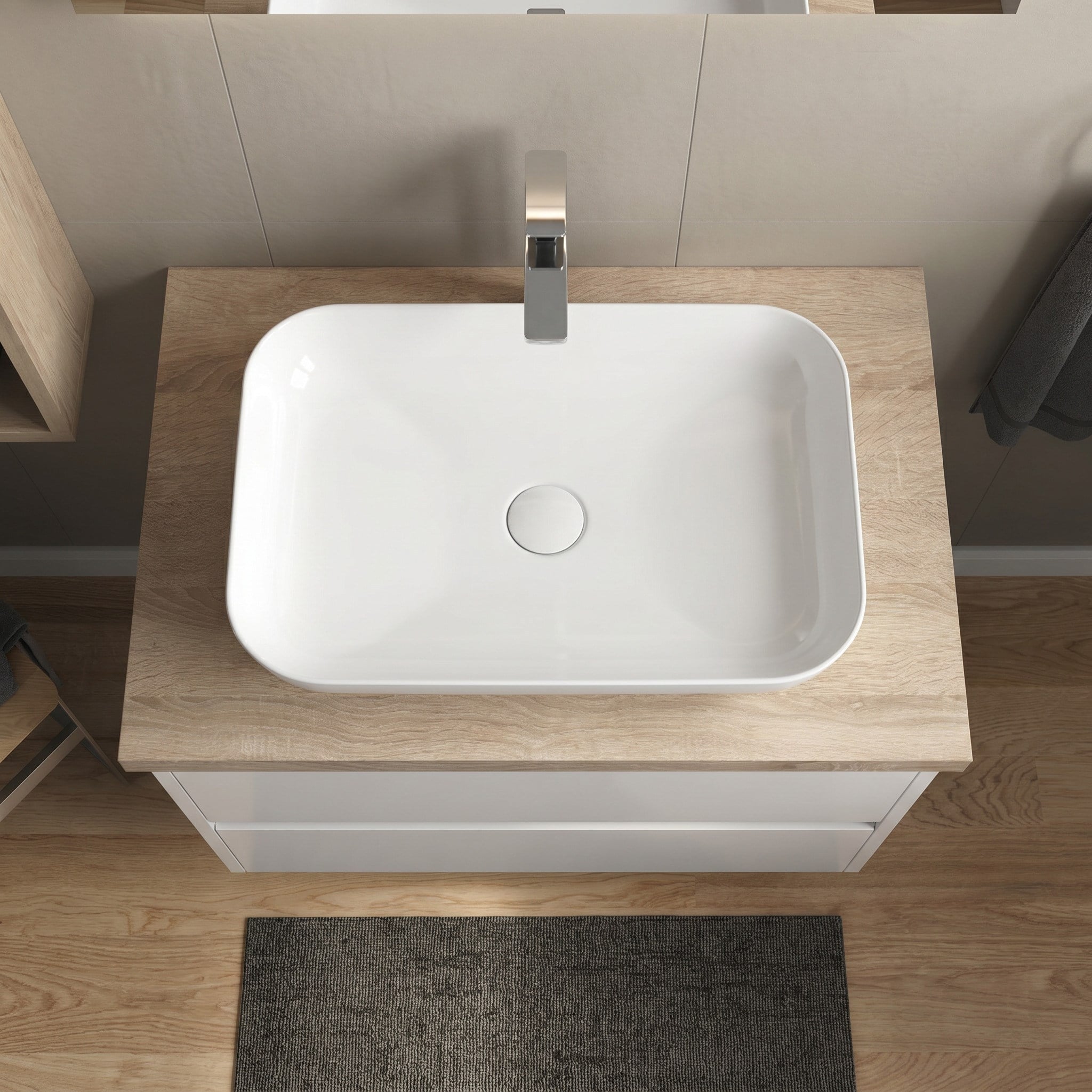 Dura Bagno Orfe Çanak Lavabo 60x40 cm. Batarya Deliksiz Tezgah Üstü Beyaz | 5851