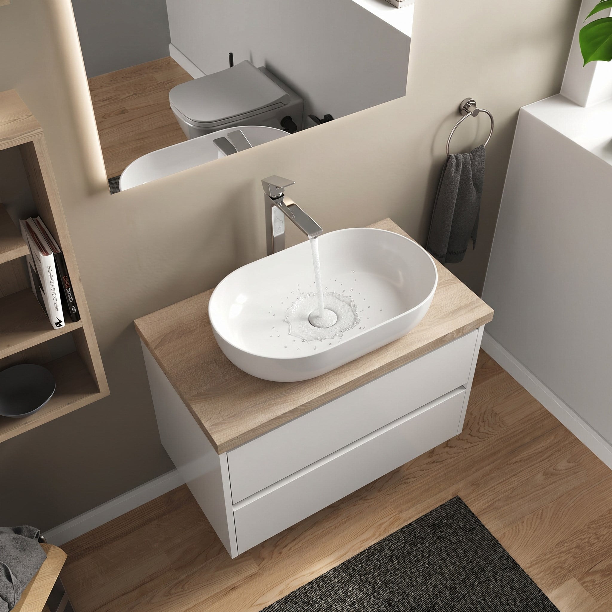 Dura Bagno Rose Çanak Lavabo 60x40 cm, Batarya Deliksiz Tezgah Üstü Beyaz |  5841