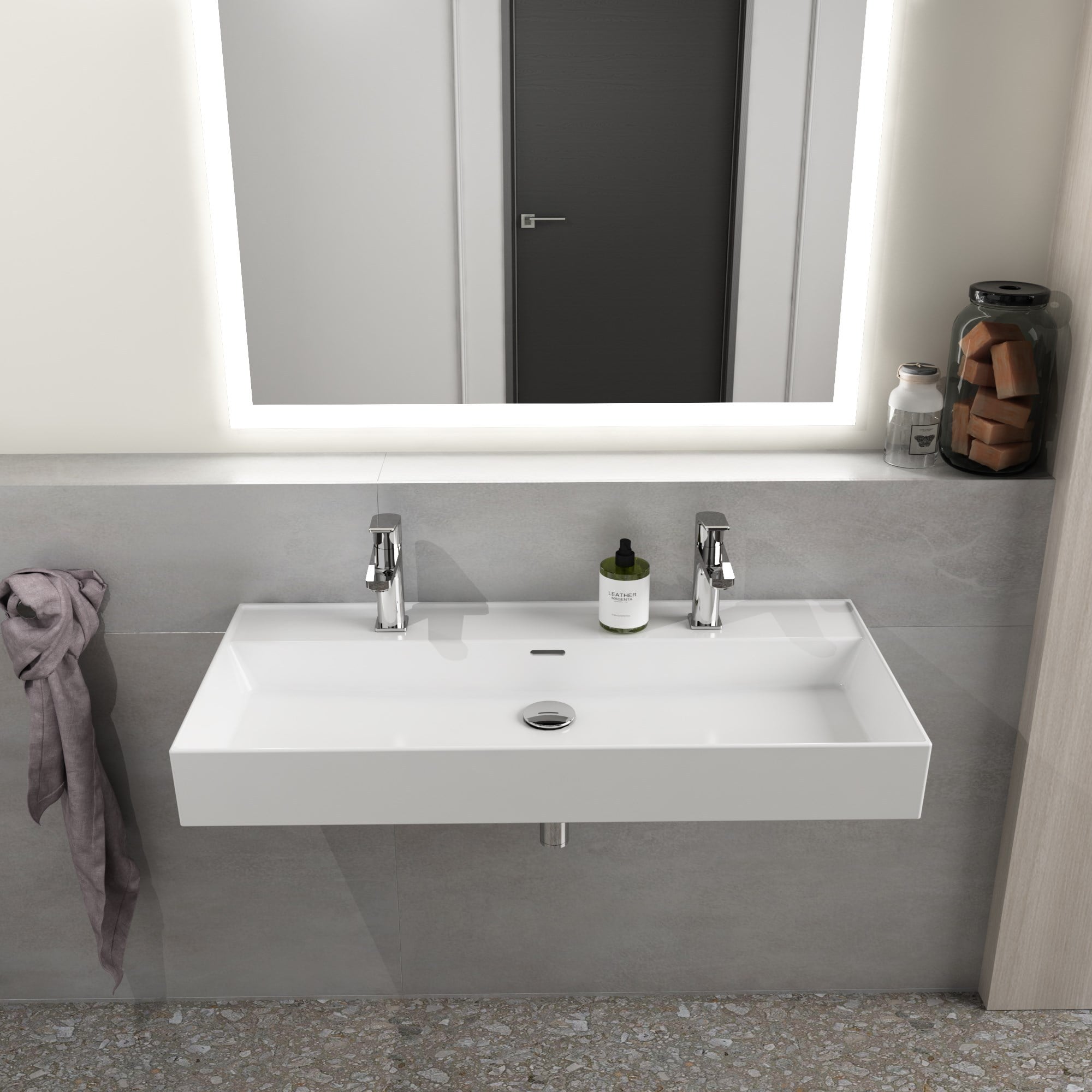 Dura Niva Kare Çanak Lavabo 100x46,5 cm Tezgah Üstü, Çift Batarya Delikli Beyaz | 5257