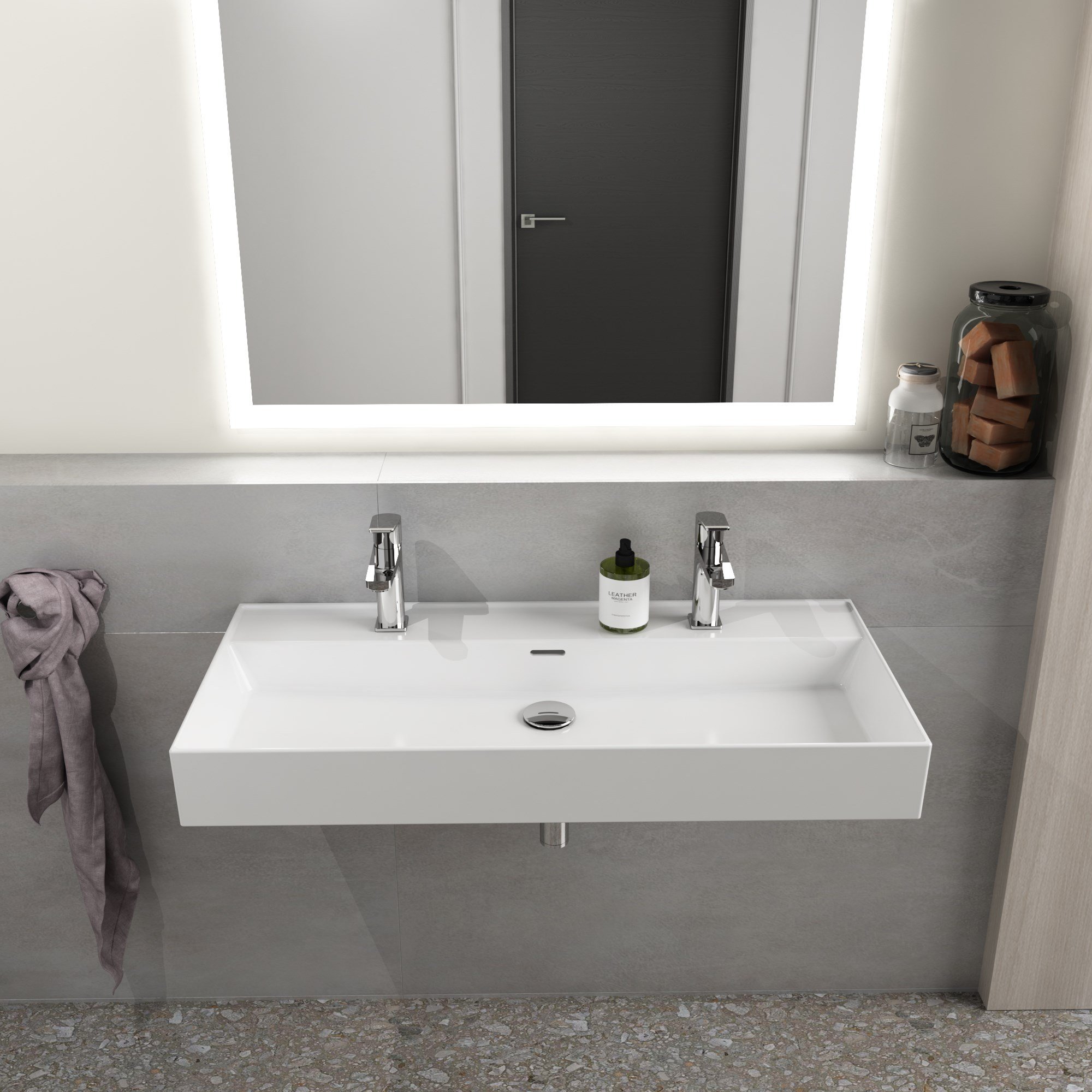 Dura Niva Kare Çanak Lavabo 100x46,5 cm Tezgah Üstü, Çift Batarya Delikli Beyaz | 5257