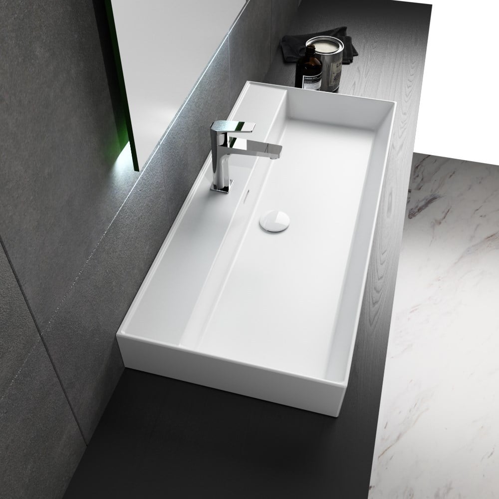 Dura Niva Kare Çanak Lavabo 100x46,5 cm Tezgah Üstü Batarya Delikli Beyaz | 5256