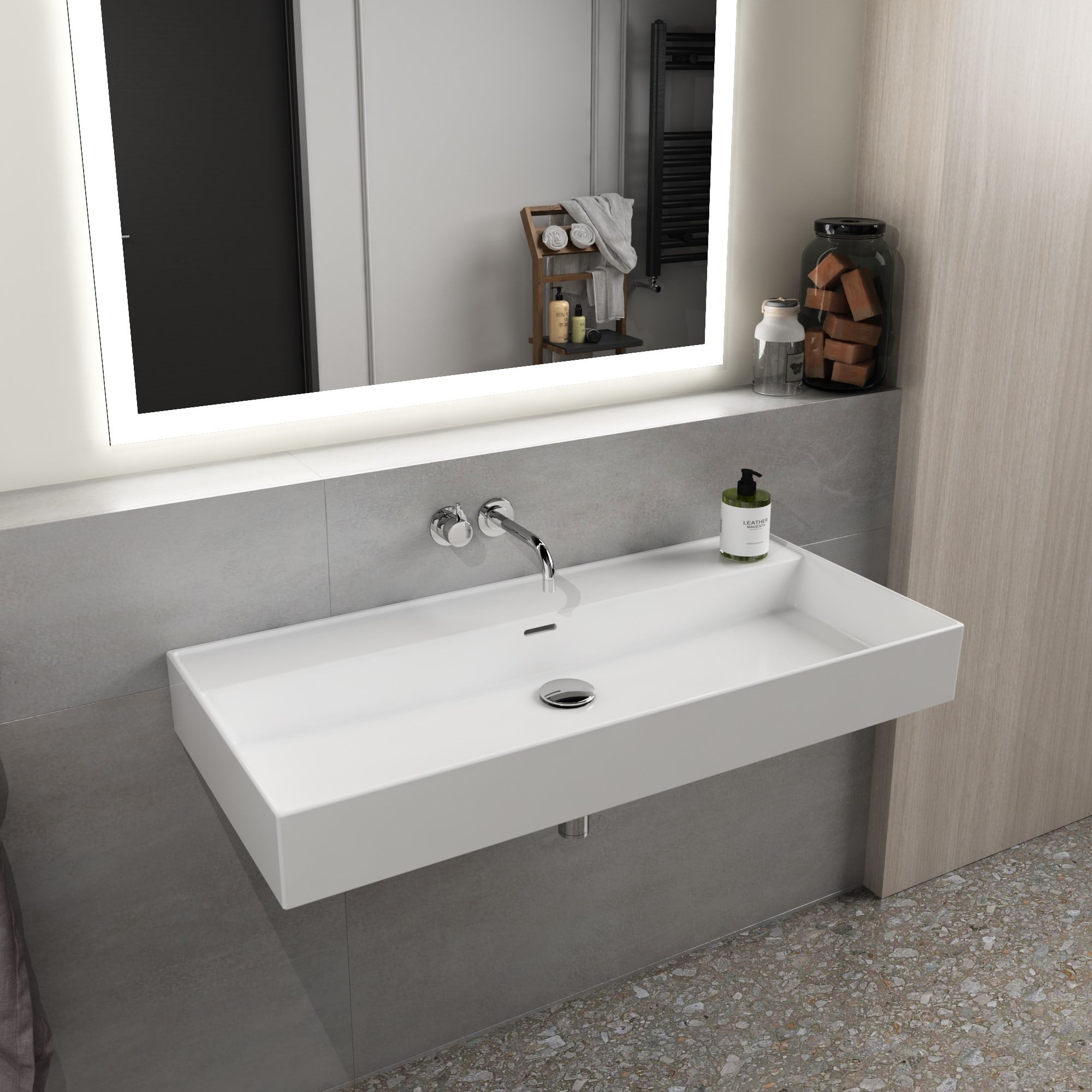 Dura Niva Kare Çanak Lavabo 100x46,5 cm Tezgah Üstü Batarya Deliksiz Beyaz | 5255
