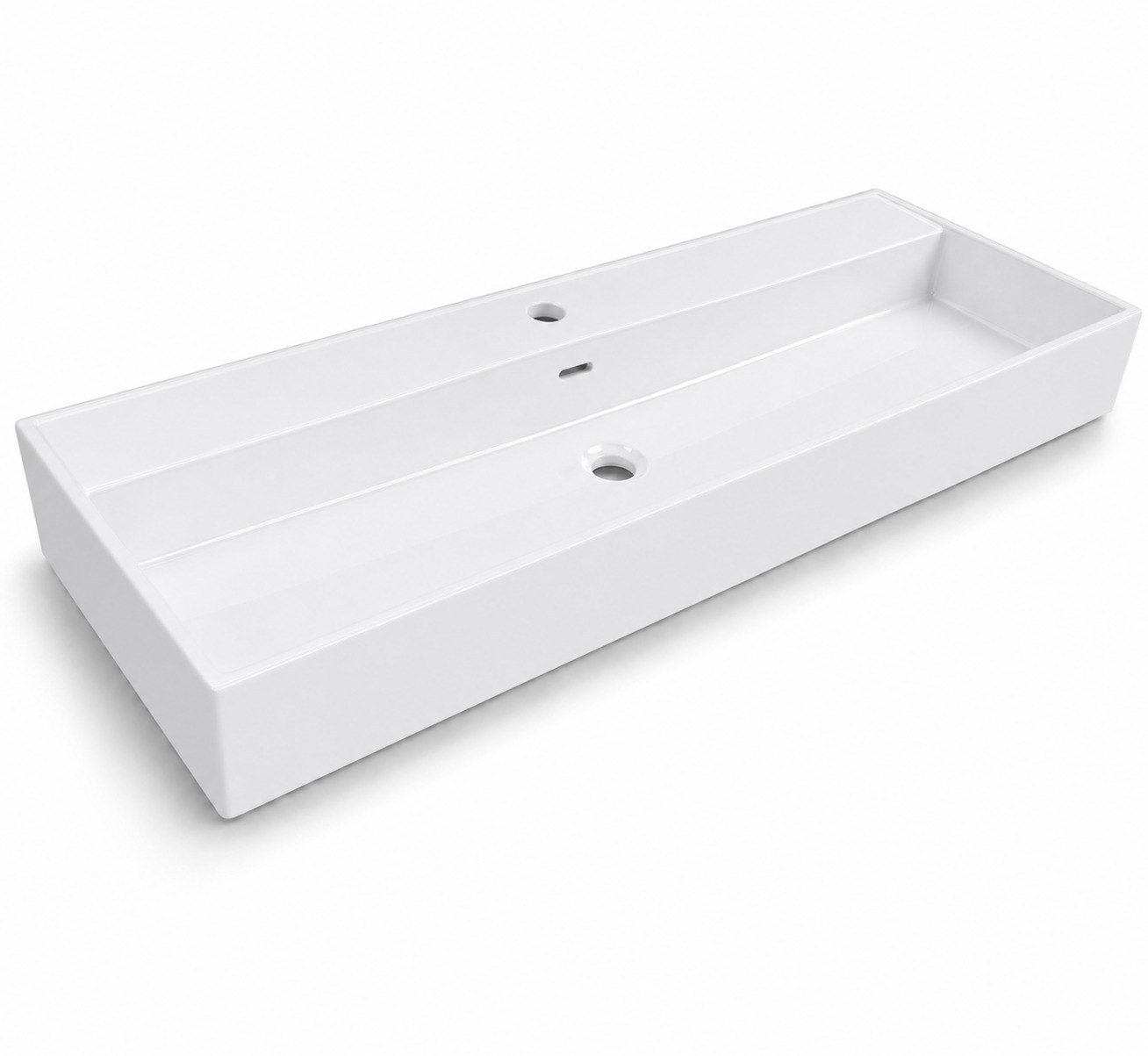 Dura Niva Kare Çanak Lavabo 120x46,5 cm Tezgah Üstü Batarya Delikli Beyaz | 5259