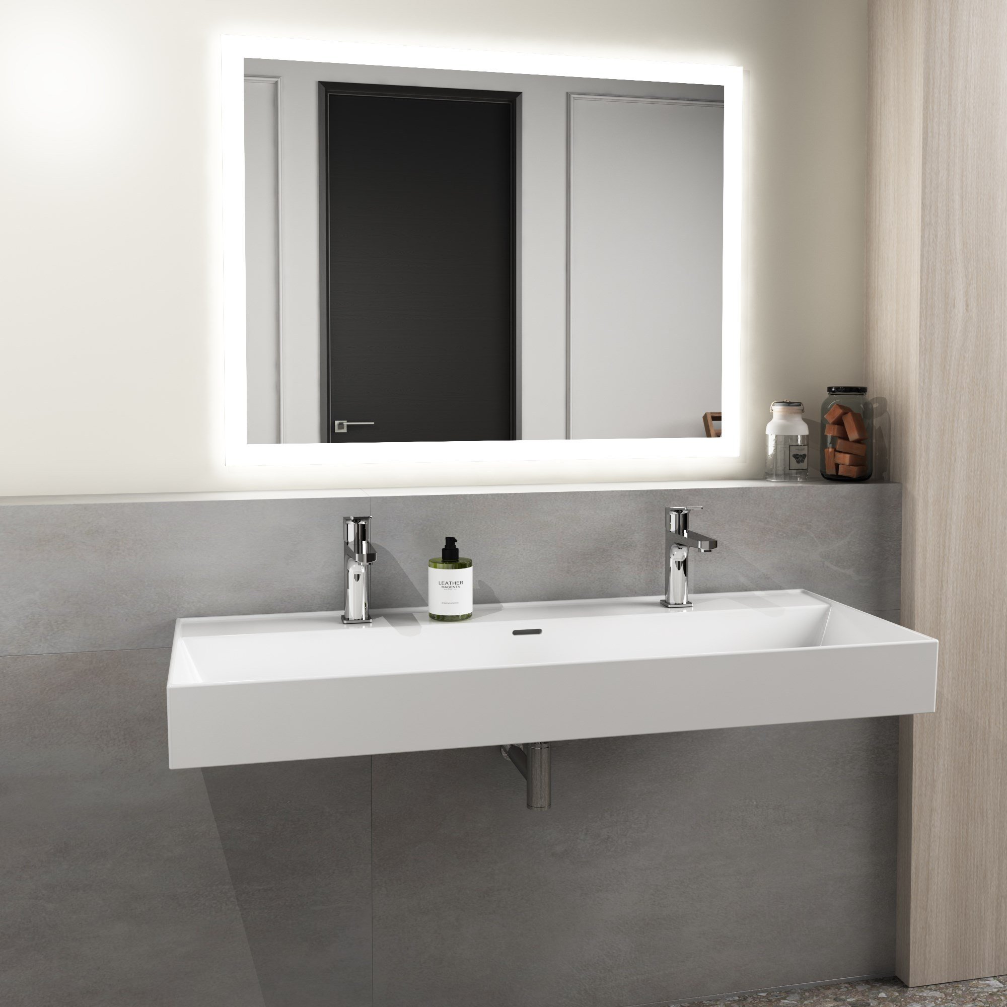 Dura Niva Kare Çanak Lavabo 120x46,5 cm Tezgah Üstü, Çift Batarya Delikli Beyaz | 5260