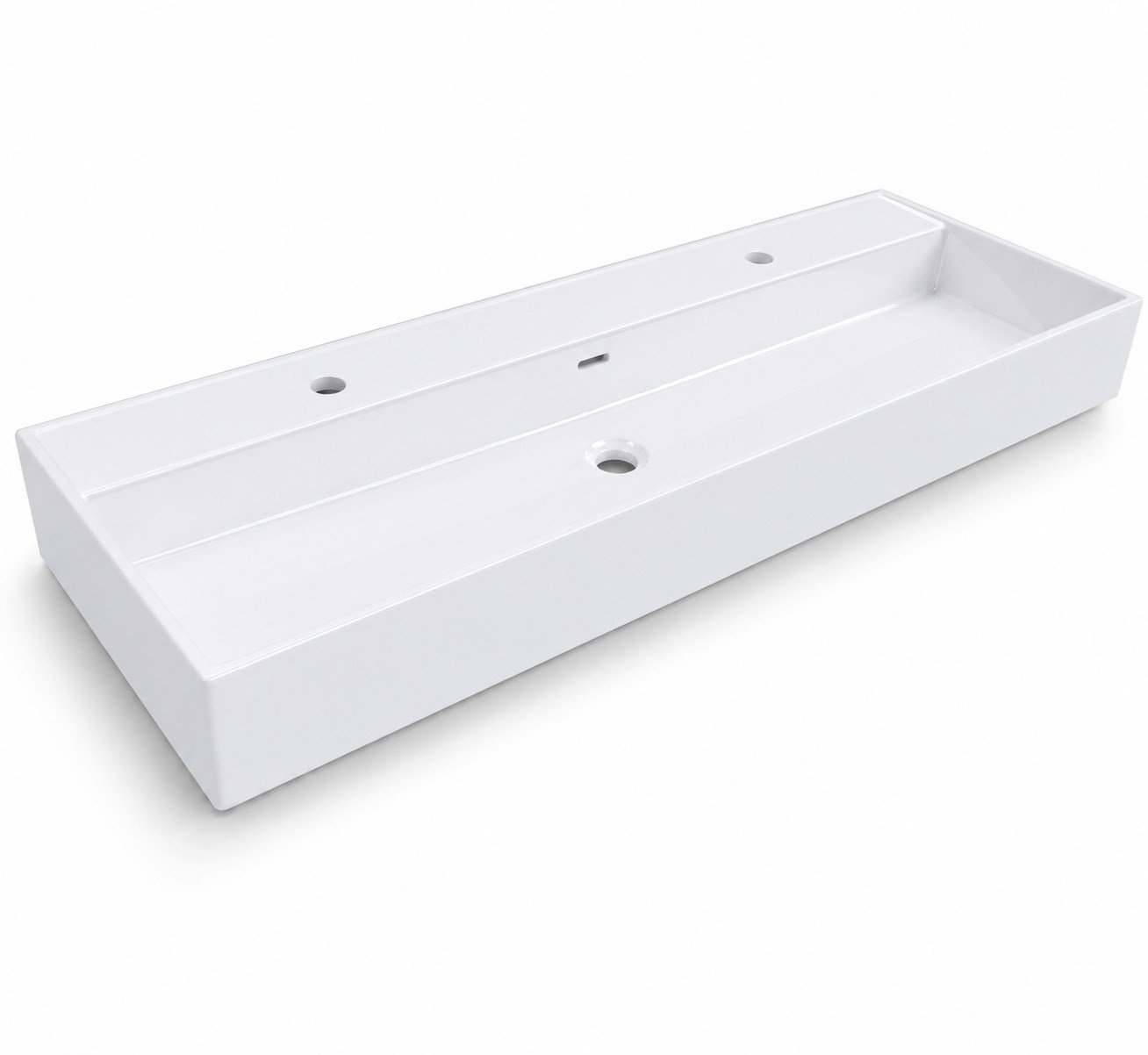 Dura Niva Kare Çanak Lavabo 120x46,5 cm Tezgah Üstü, Çift Batarya Delikli Beyaz | 5260