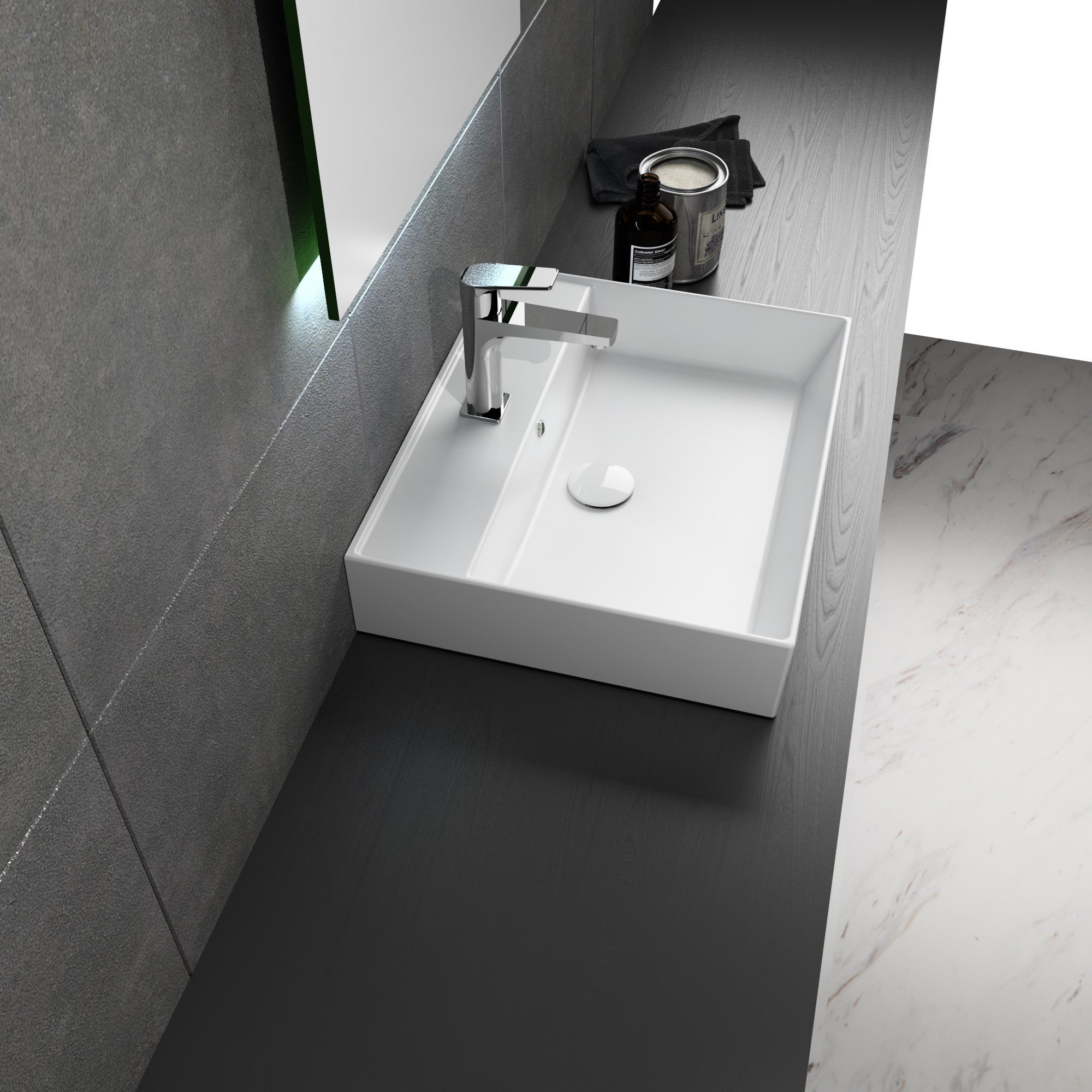 Dura Niva Kare Çanak Lavabo 60x46,5 cm Tezgah Üstü Batarya Delikli Beyaz | 5252