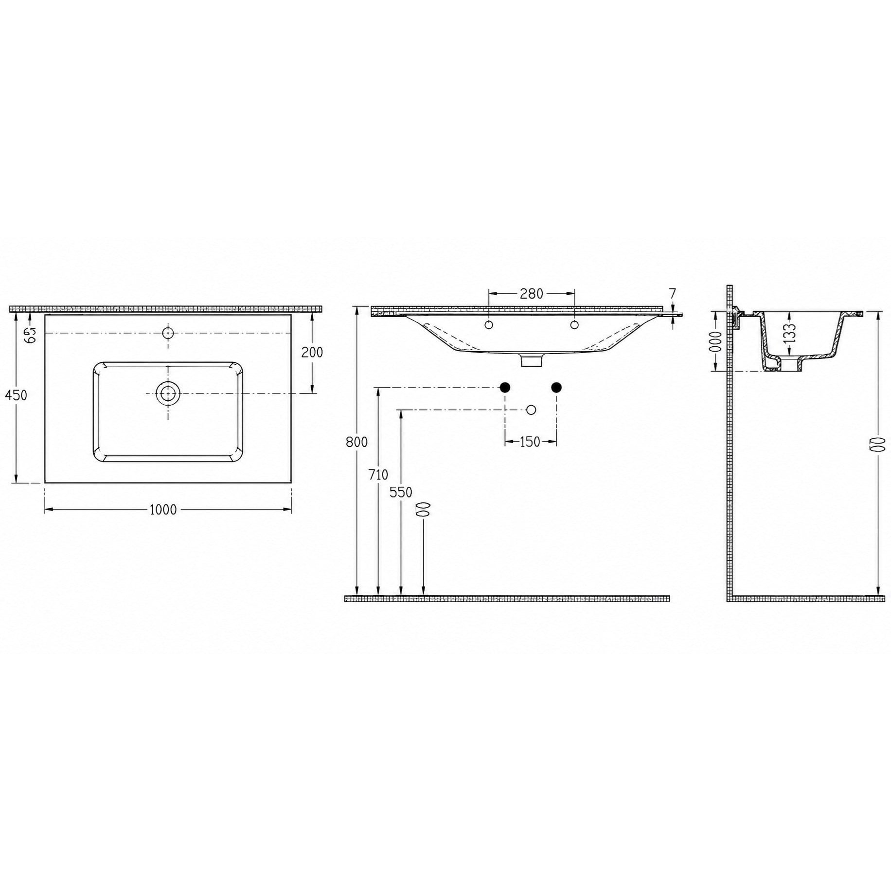 Dura Sees Tezgah Üstü Slim Lavabo 100x46,5 cm Dolap Uyumlu Batarya Delikli Beyaz | 5830