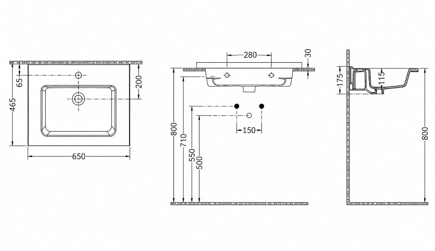 Dura Sees Tezgah Üstü Slim Lavabo 65x46,5 cm Dolap Uyumlu Batarya Delikli Beyaz | 5810