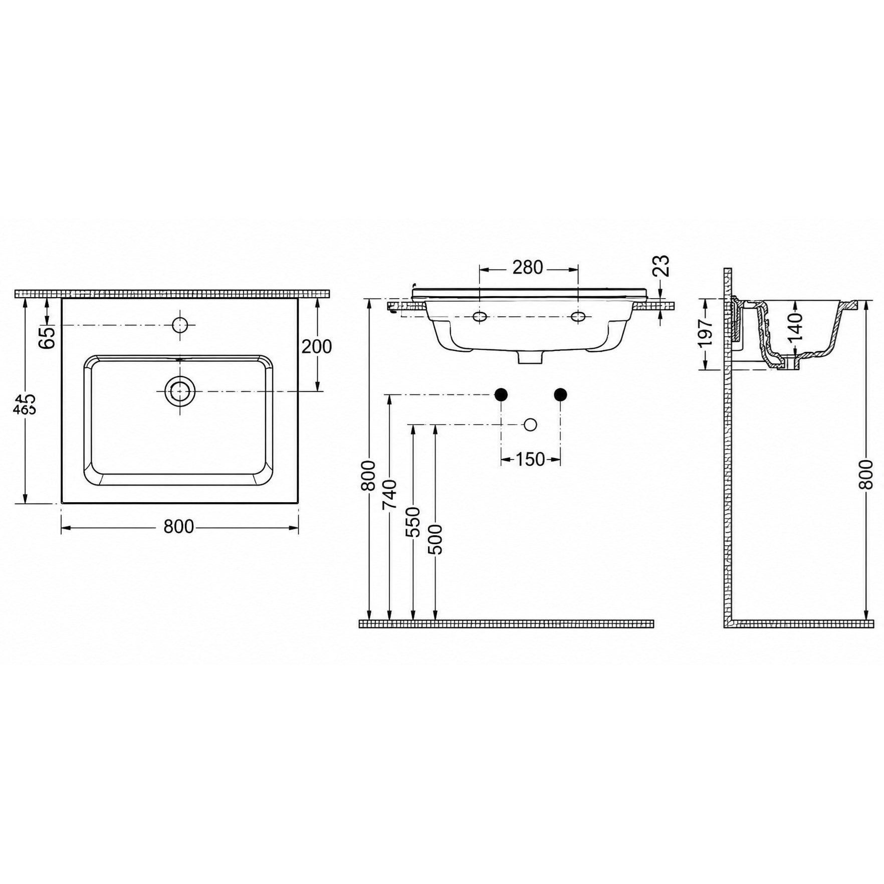 Dura Sees Tezgah Üstü Slim Lavabo 80x46,5 cm Dolap Uyumlu Batarya Delikli Beyaz | 5820