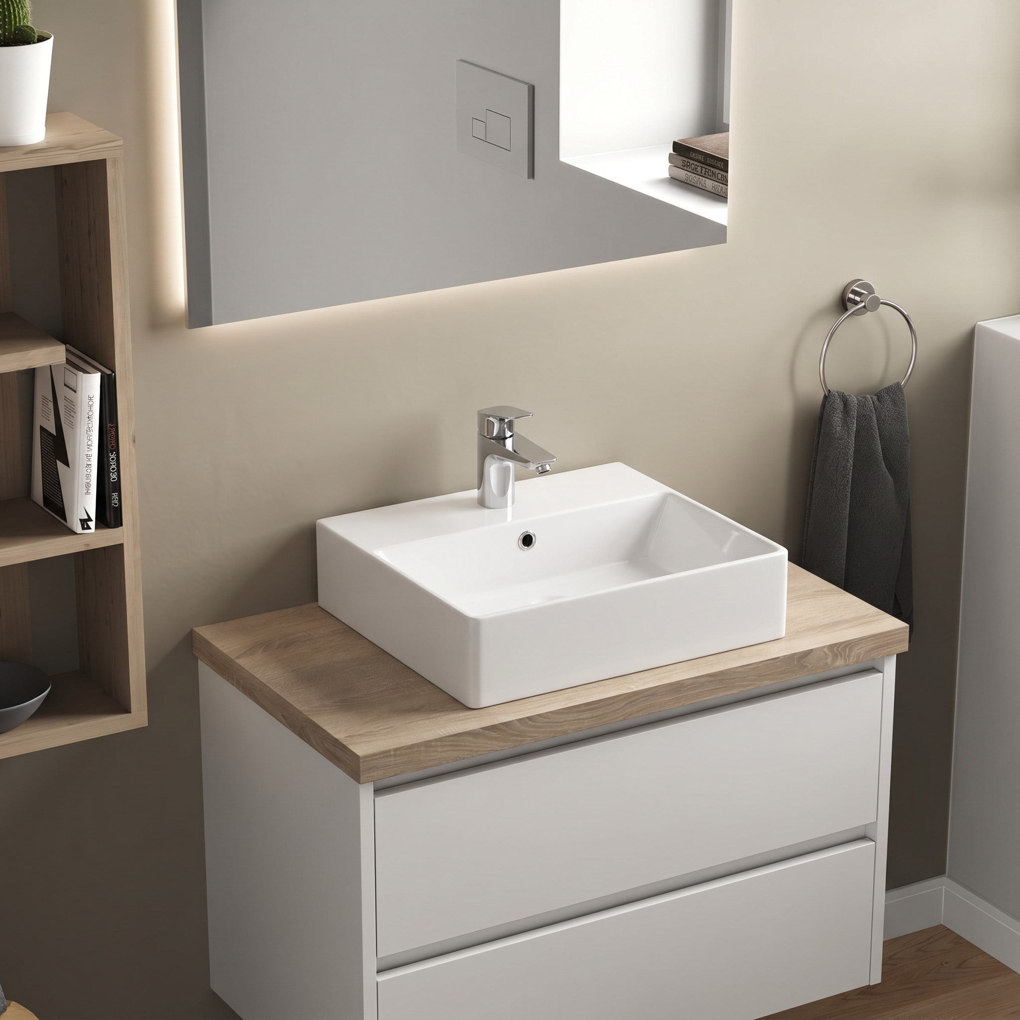Dura Twins Kare Çanak Lavabo 50x42 cm Tezgah Üstü Batarya Delikli Beyaz | 5870