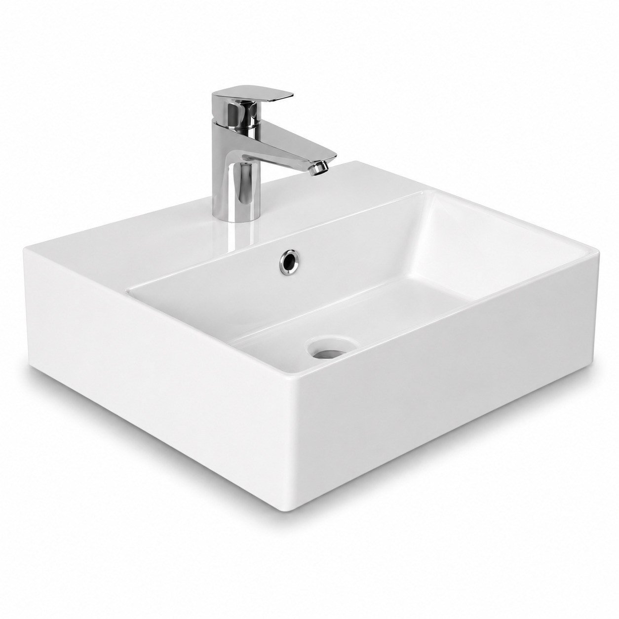 Dura Twins Kare Çanak Lavabo 50x42 cm Tezgah Üstü Batarya Delikli Beyaz | 5870
