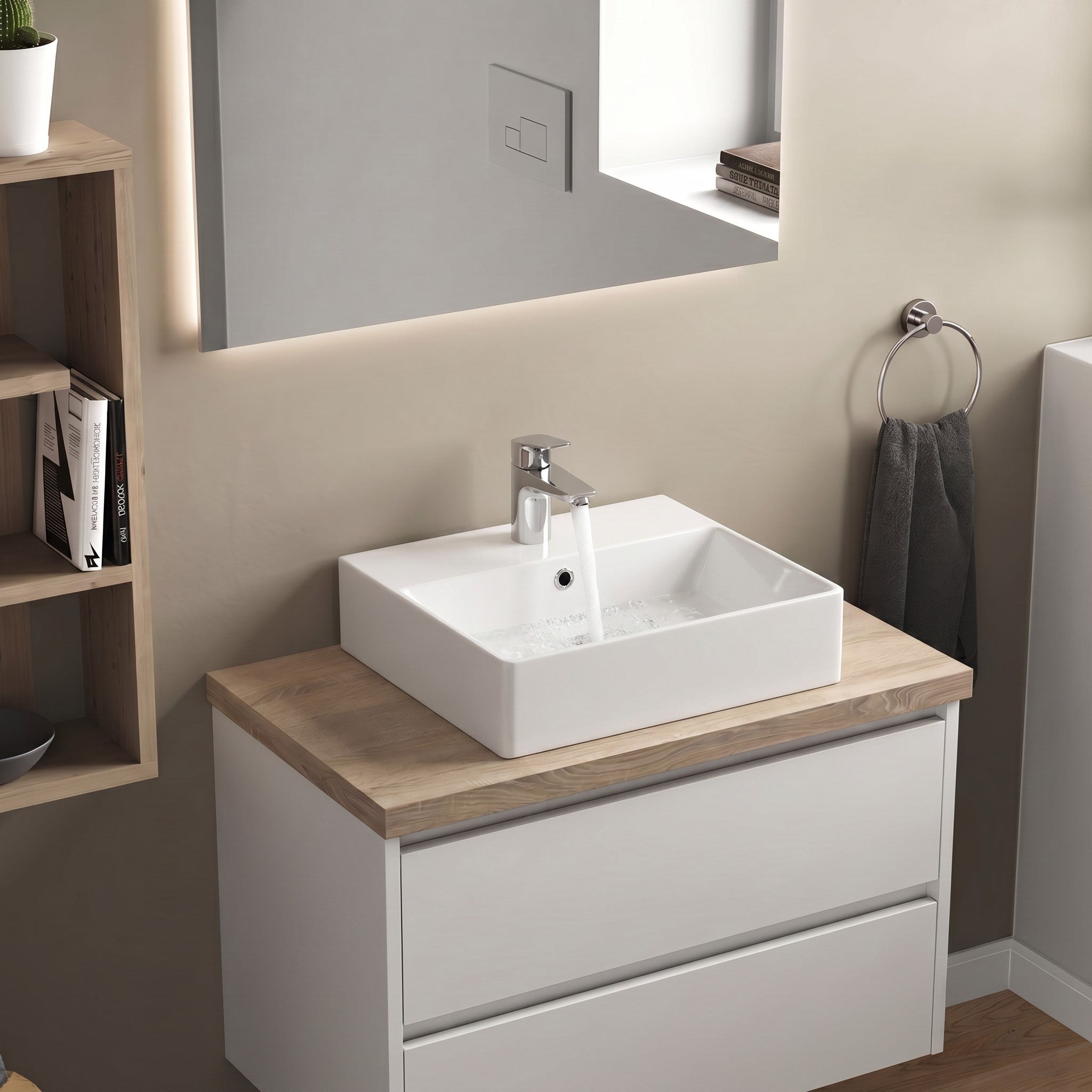 Dura Twins Kare Çanak Lavabo 50x42 cm Tezgah Üstü Batarya Delikli Beyaz | 5870