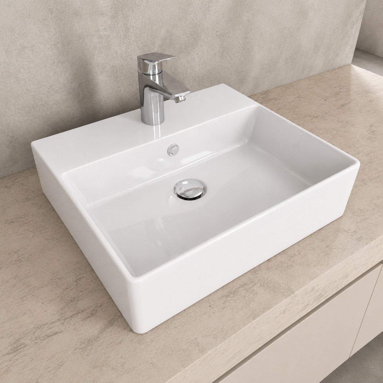 Dura Twins Kare Çanak Lavabo 50x42 cm Tezgah Üstü Batarya Delikli Beyaz | 5870