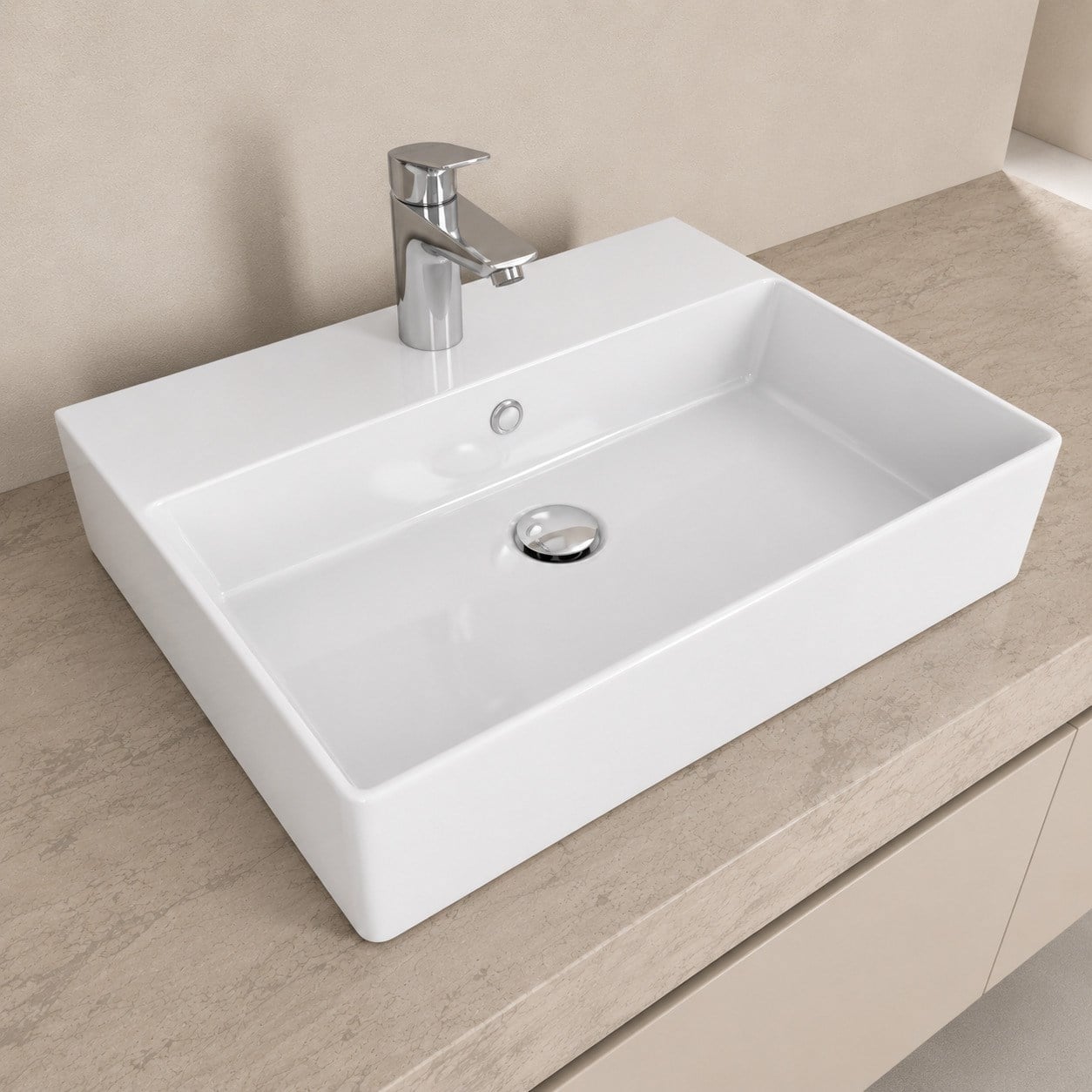 Dura Twins Kare Çanak Lavabo 60x42 cm Tezgah Üstü Batarya Delikli Beyaz | 5871